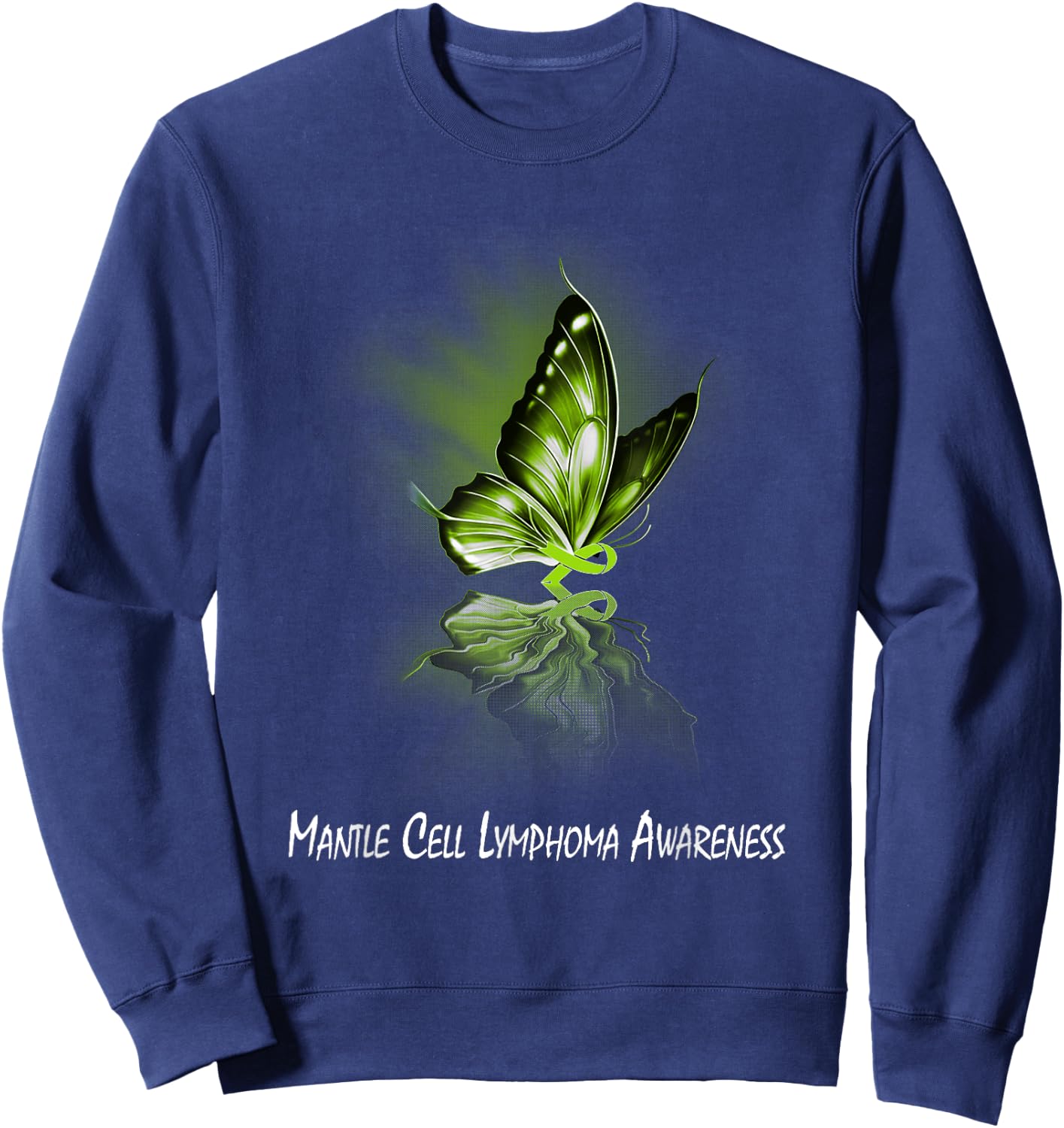 Butterfly Ribbon Mantle Cell Lymphoma Awareness Sweatshirt - Sweatshirt | Navy