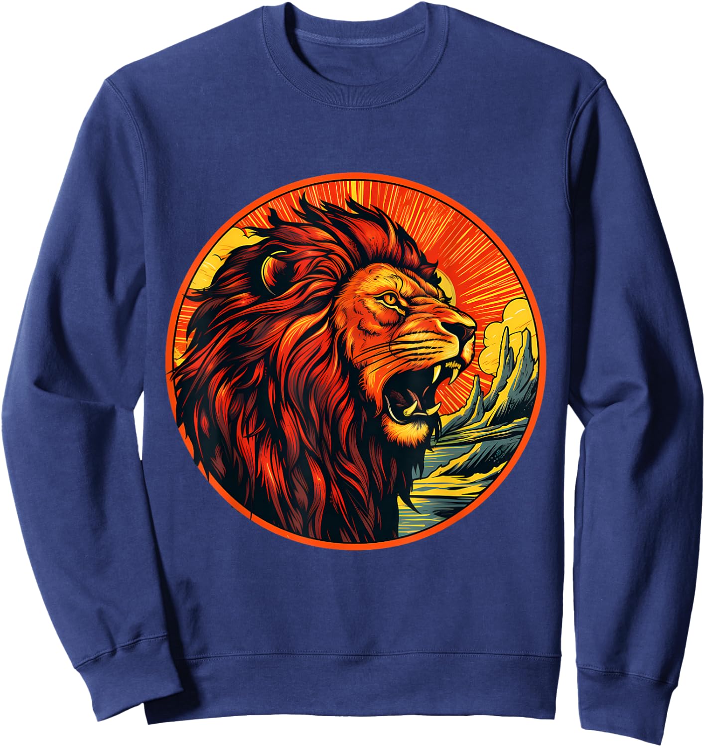 Lion Colorful Sunset Wildlife Safari African Animal Lovers Sweatshirt - Sweatshirt | Navy