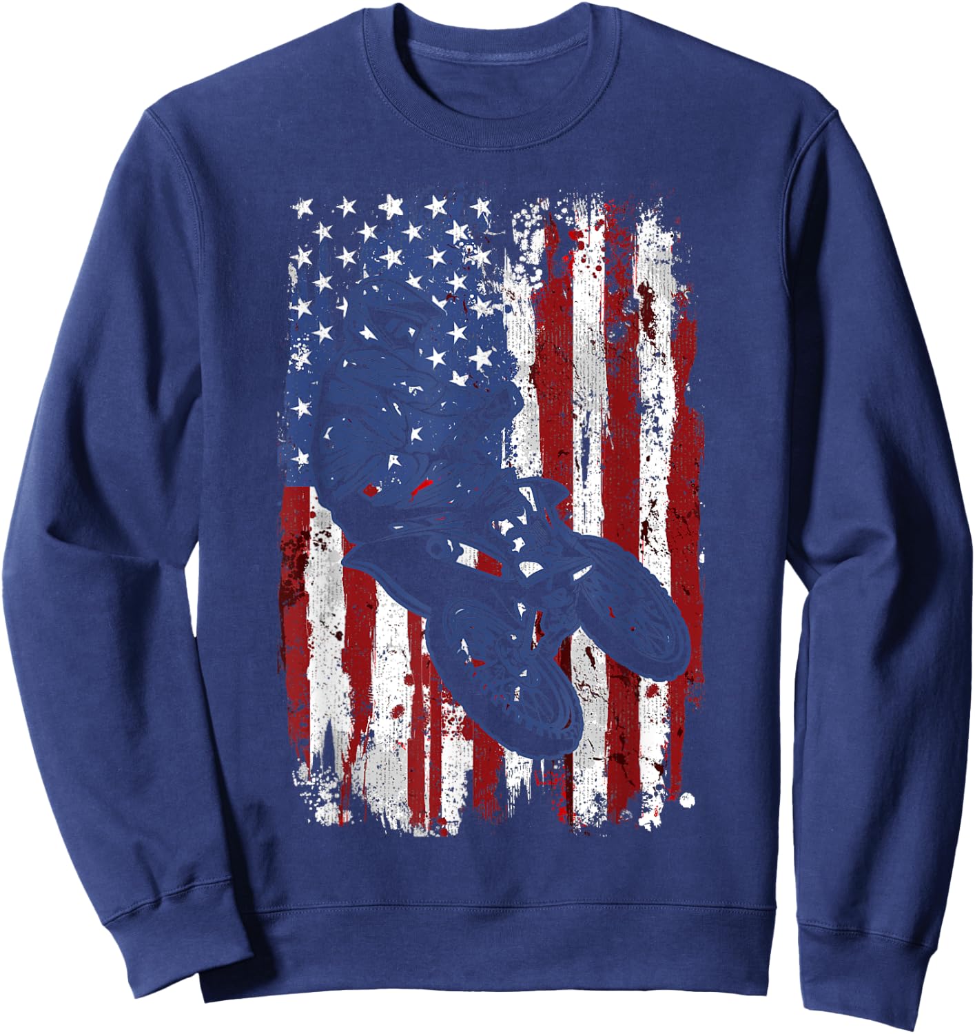 Motocross Dirt Bike USA Flag 4th of July Sweatshirt - Sweatshirt | Navy