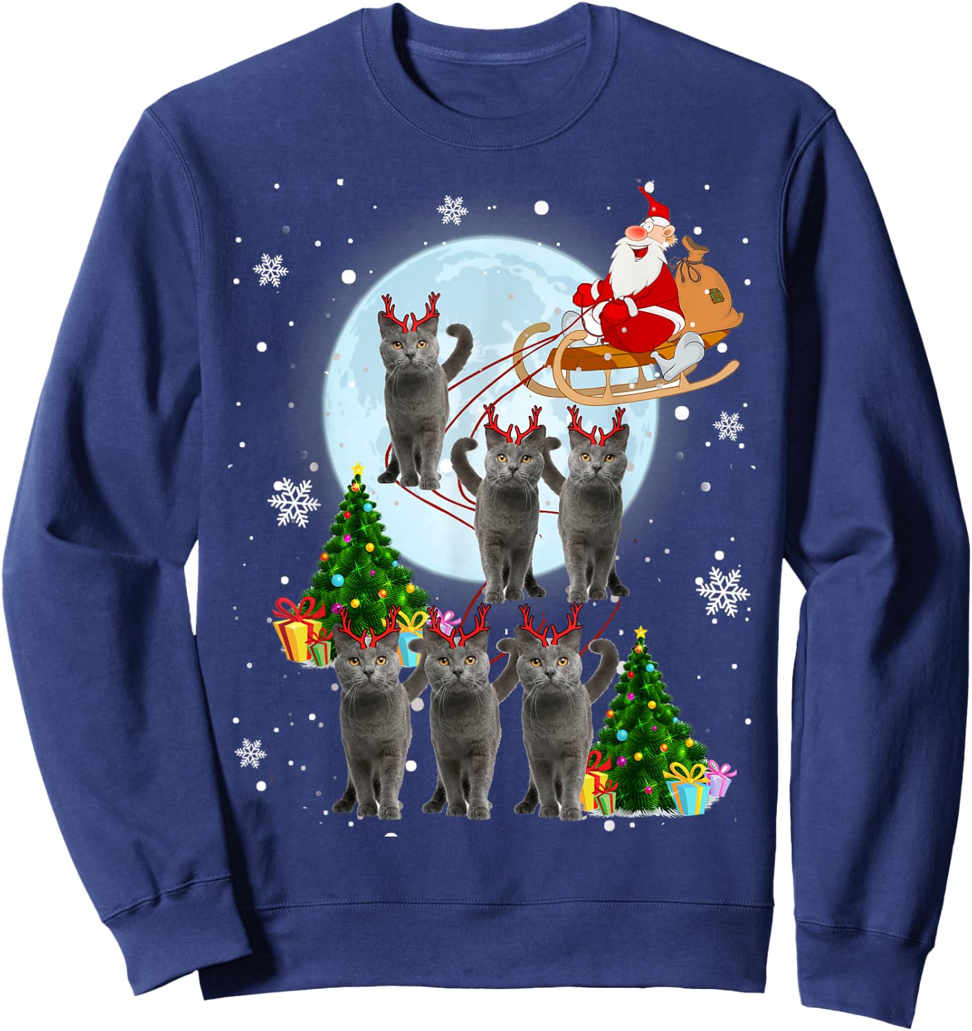 Russian Blue Reindeer Christmas Russian Blue Cat Lover Gifts Sweatshirt - Sweatshirt | Navy