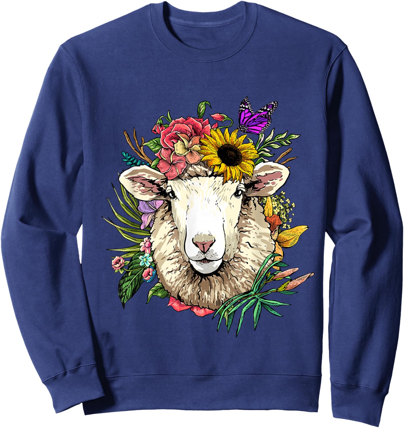 Floral Sheep Shirt Lamb Farm Animal Face Farmer Sheep Lover Sweatshirt - Sweatshirt | Navy