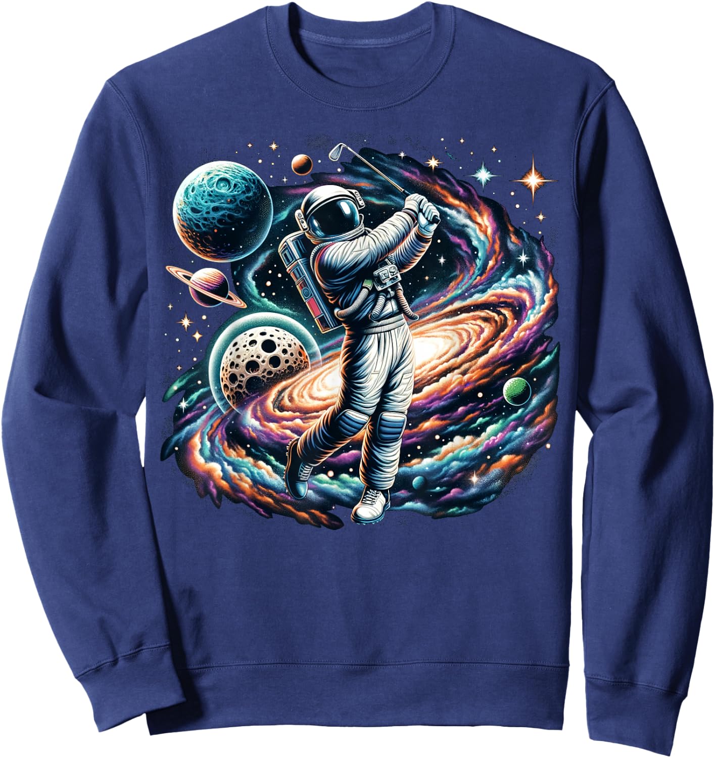 Cool Galaxy Golfer Astronaut on Golf Sweatshirt - Sweatshirt | Navy
