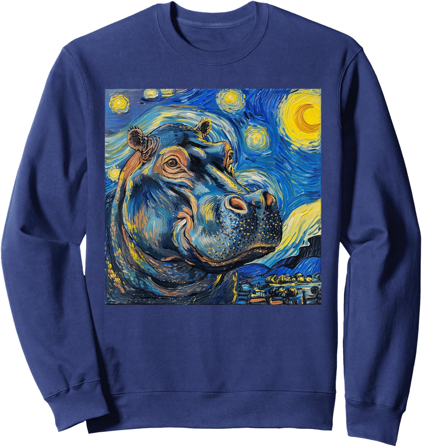 Hippopotamus Hippo Van Gogh Style Starry Night Sweatshirt - Sweatshirt | Navy