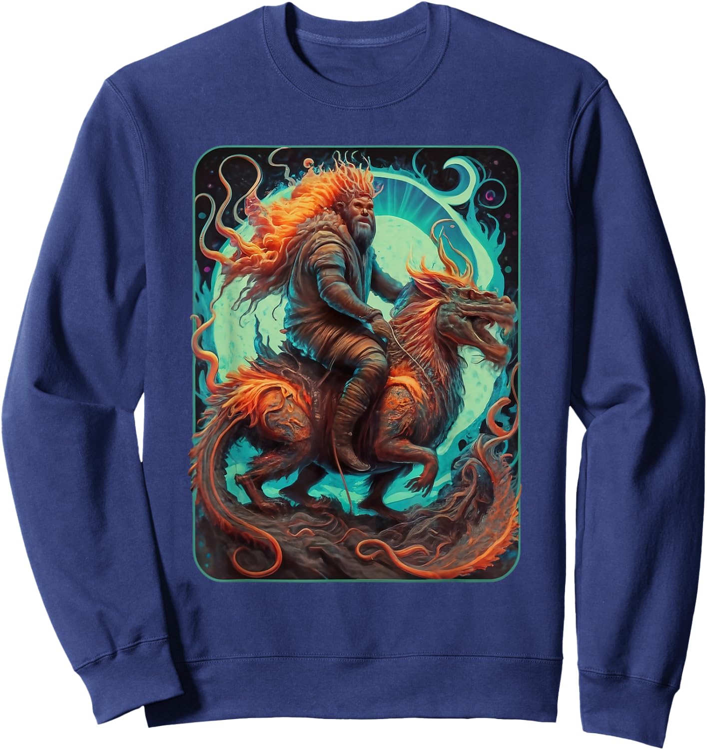 Bigfoot Sasquatch Riding Dragon Mystical Fantasy Art Sweatshirt - Sweatshirt | Navy