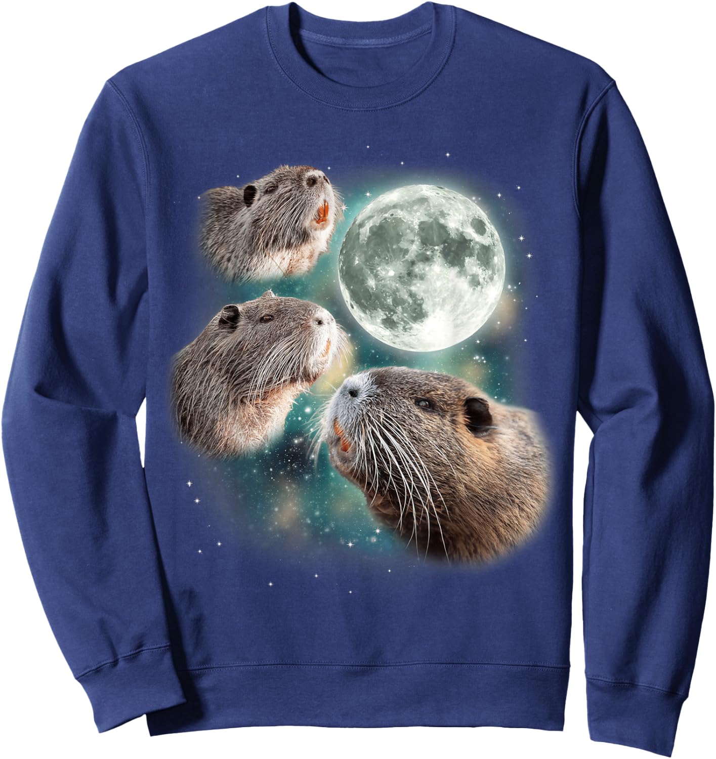 Three Beavers Moon | Funny 3 Rodents Howling At Moon Parody Sweatshirt - Sweatshirt | Navy