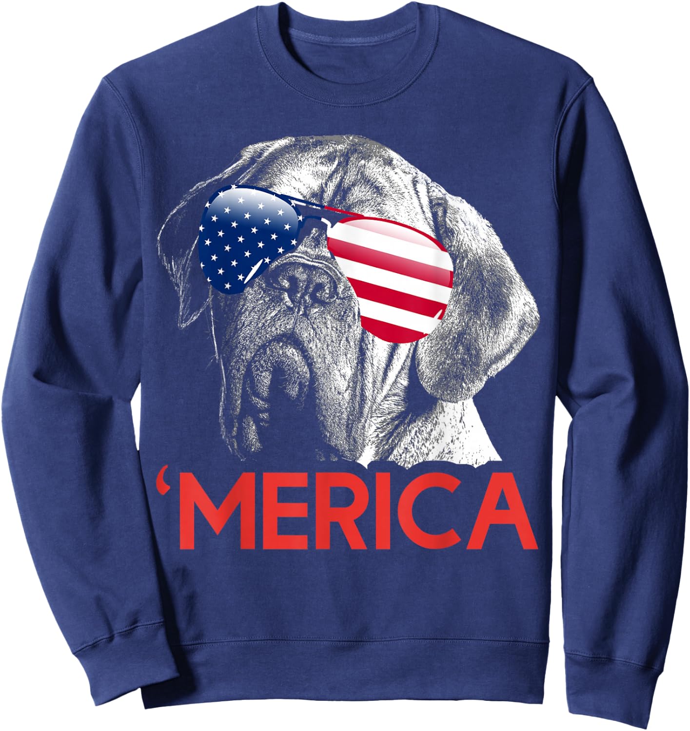 Merica Dogue de Bordeaux American Flag 4th of July Sweatshirt - Sweatshirt | Navy