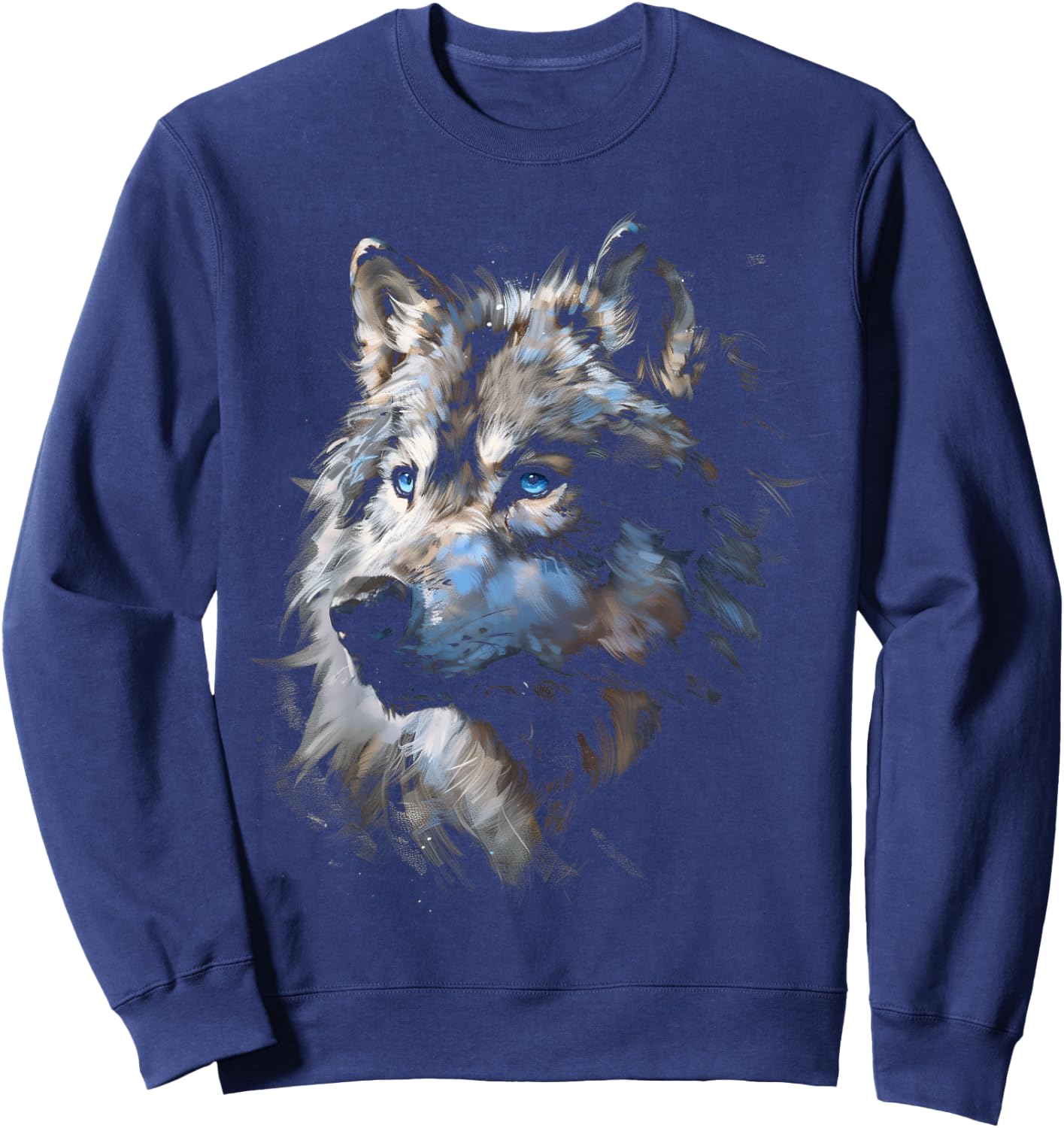 Alpha Wolf Shirt Fantasy Art Graphic Blue Eyes Wolf Lovers Sweatshirt - Sweatshirt | Navy