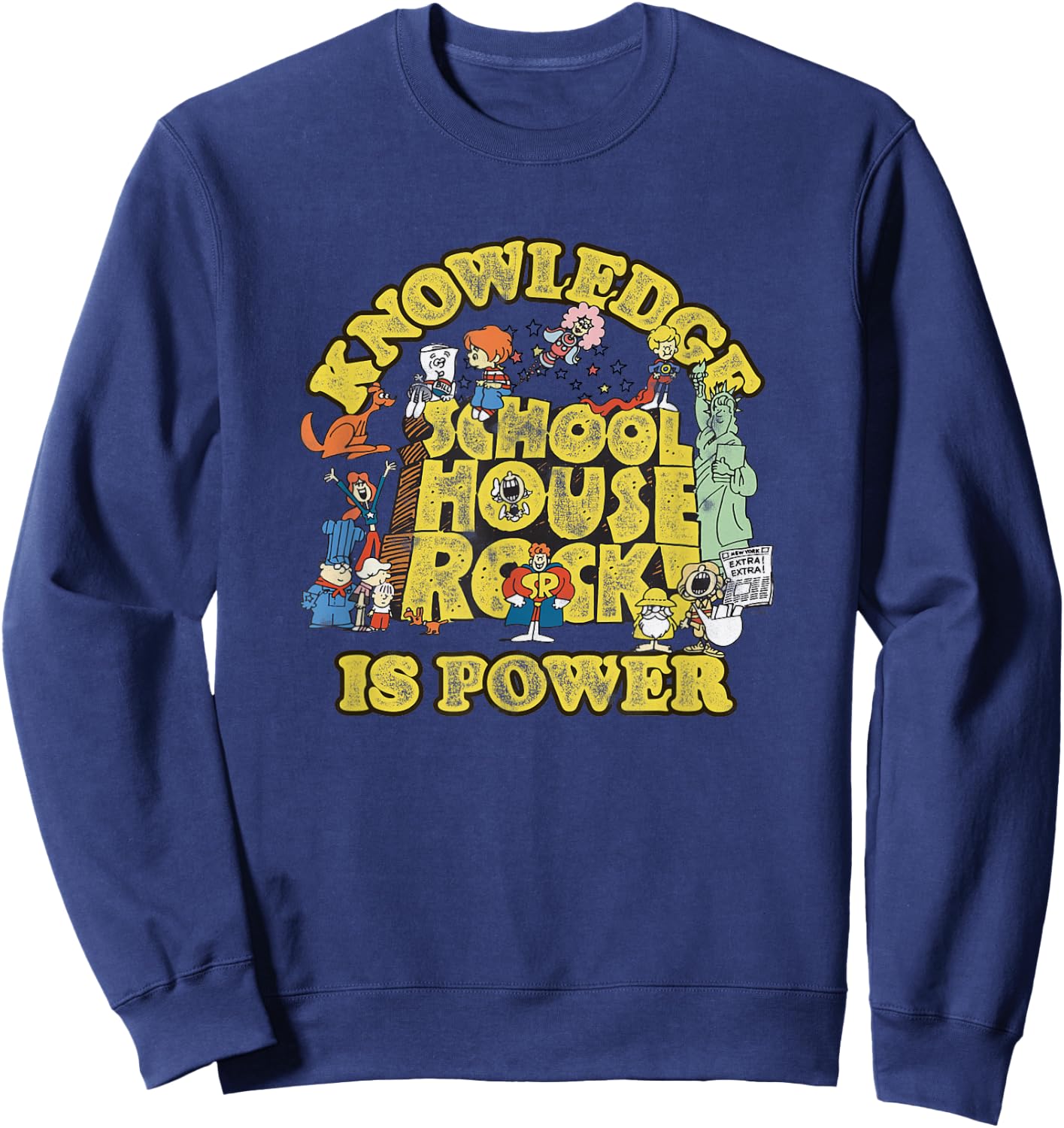 Schoolhouse Rock Knowledge is Power Logo Vintage TV Show Sweatshirt - Sweatshirt | Navy
