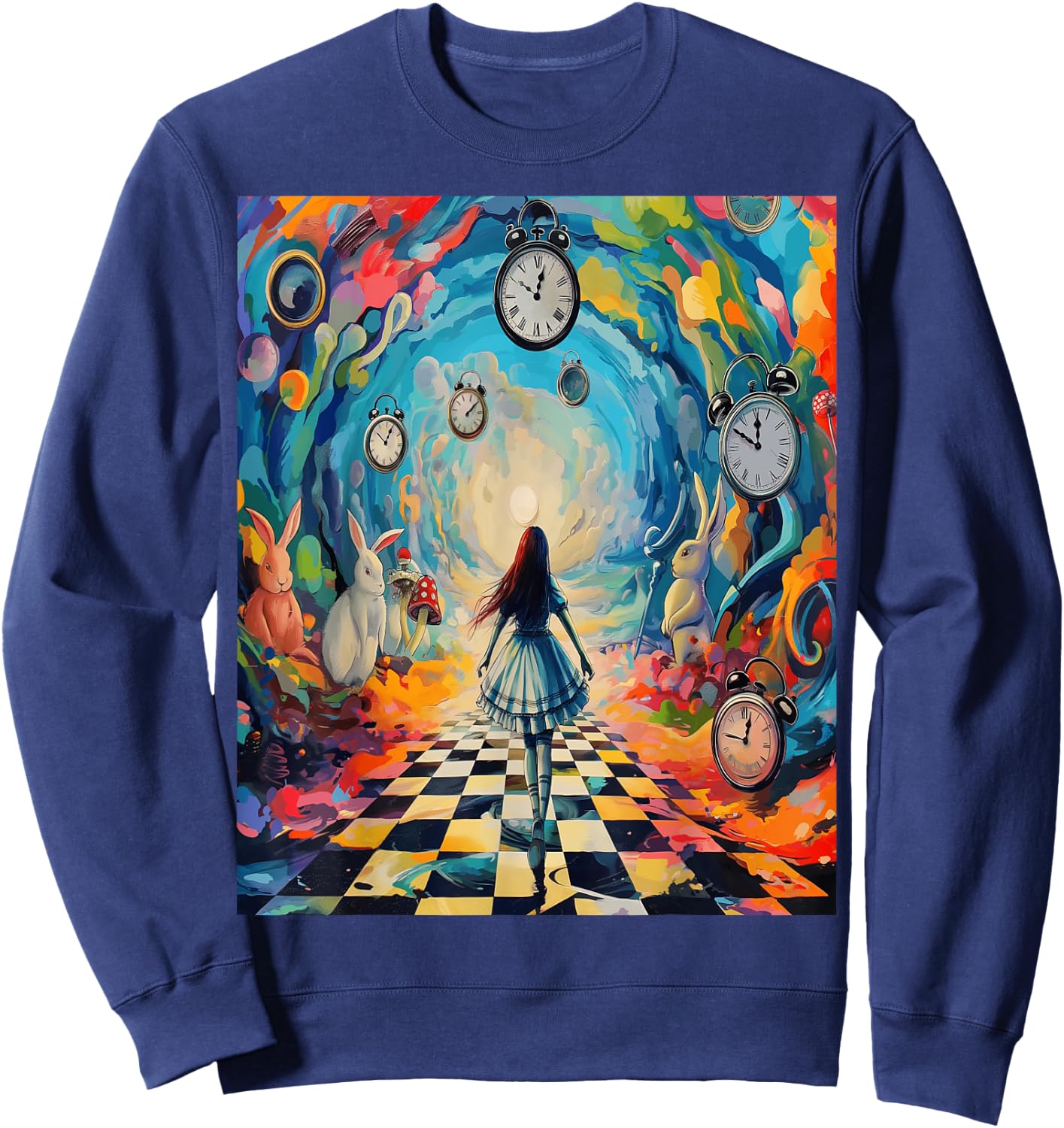 Alice in Wonderland Trippy Timepiece Sweatshirt - Sweatshirt | Navy