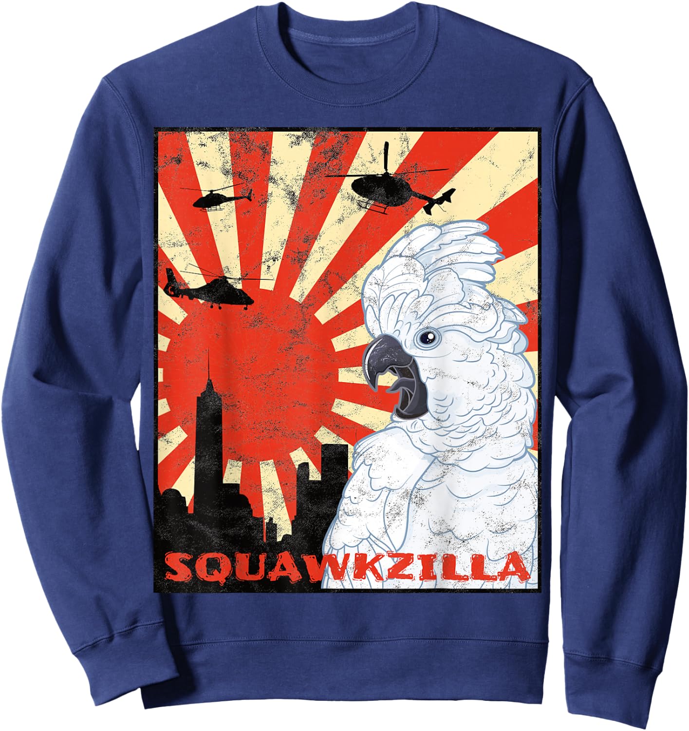 Squawk Zilla Umbrella Cockatoo Parrot Squawking Sweatshirt - Sweatshirt | Navy