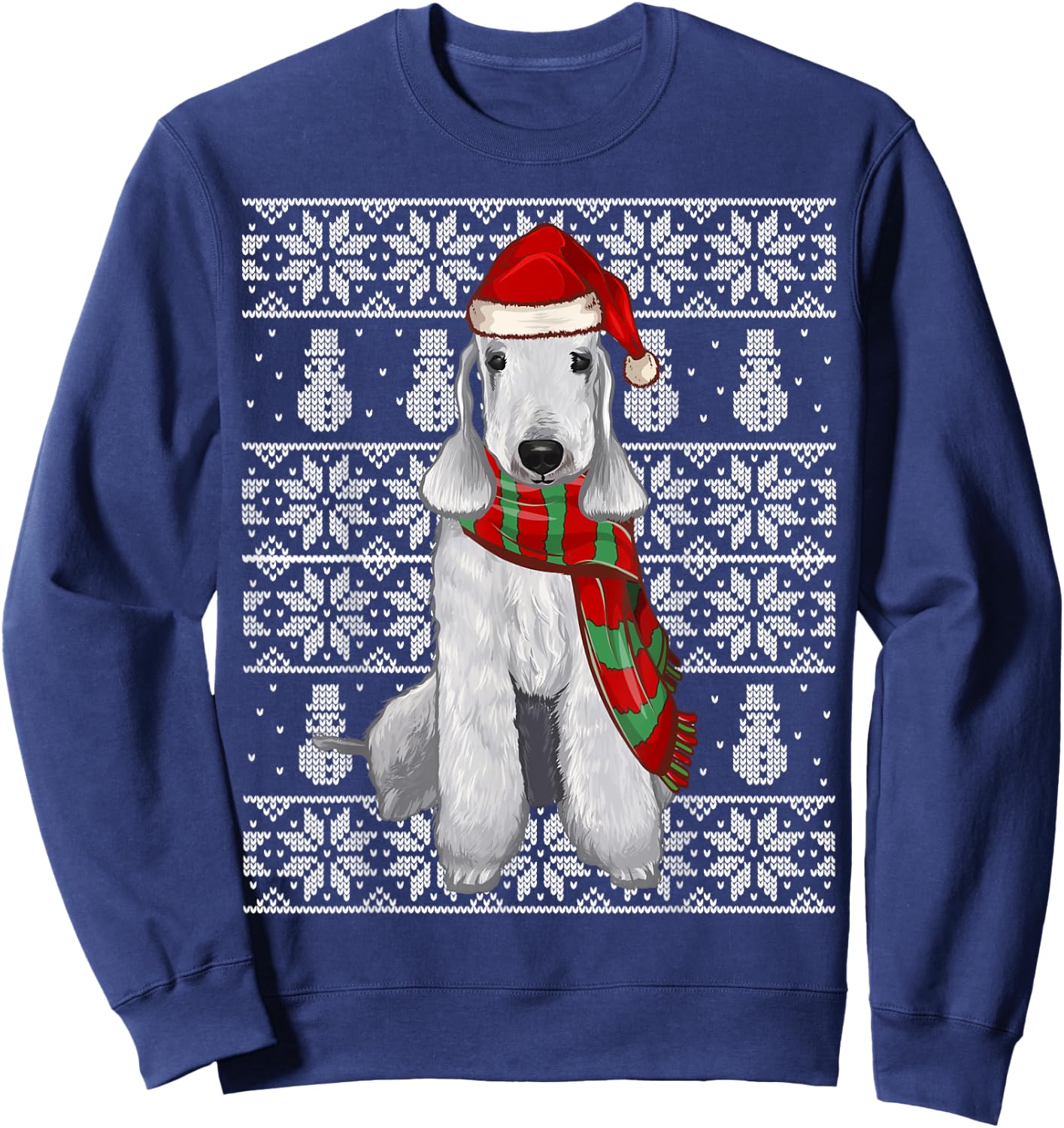 Santa Hat Xmas Bedlington Terrier Ugly Christmas Sweatshirt - Sweatshirt | Navy