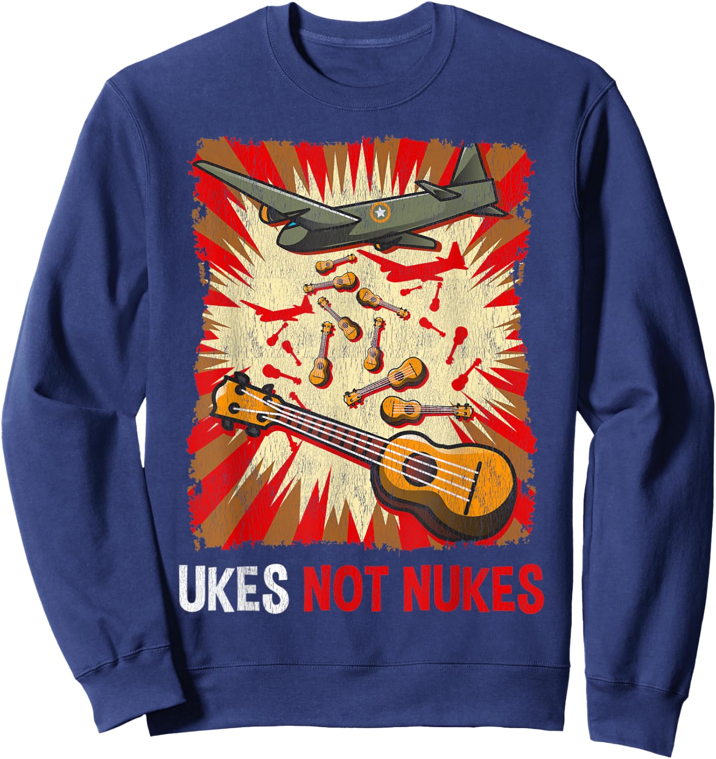 Ukes Not Nukes | Ukulele Guitar Music Musician Gift Sweatshirt - Sweatshirt | Navy