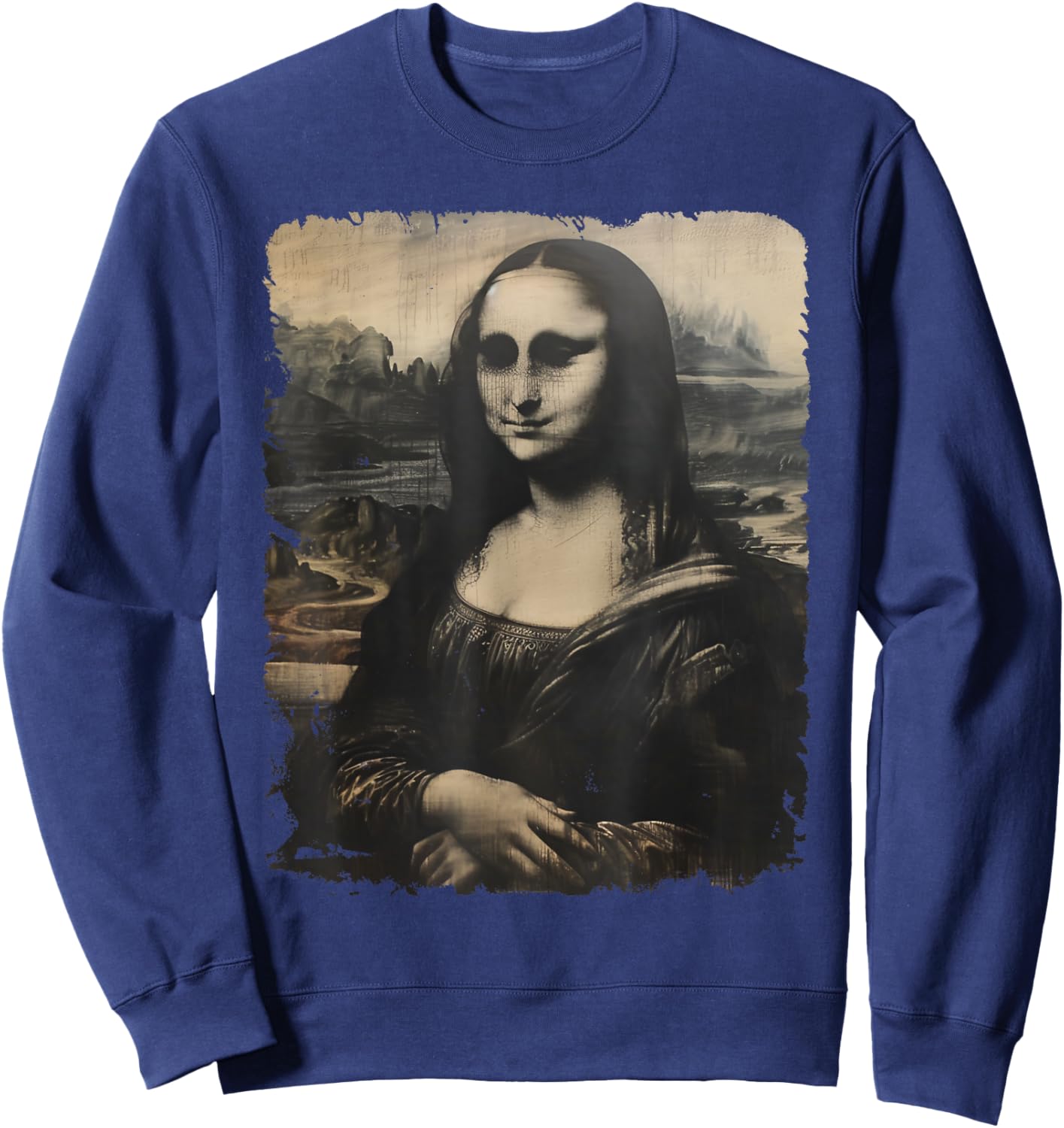Scary Mona Lisa Creepy Halloween Portrait Men Women Sweatshirt - Sweatshirt | Navy