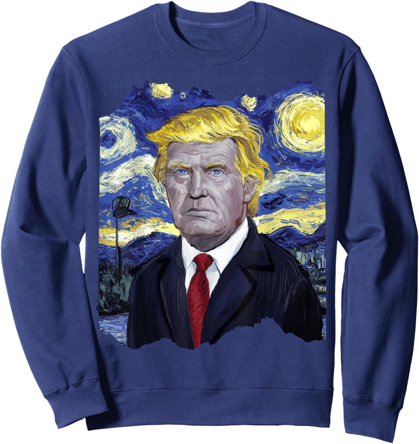 Donald Trump President Van Gogh Art Painting Star Sky Night Sweatshirt - Sweatshirt | Navy
