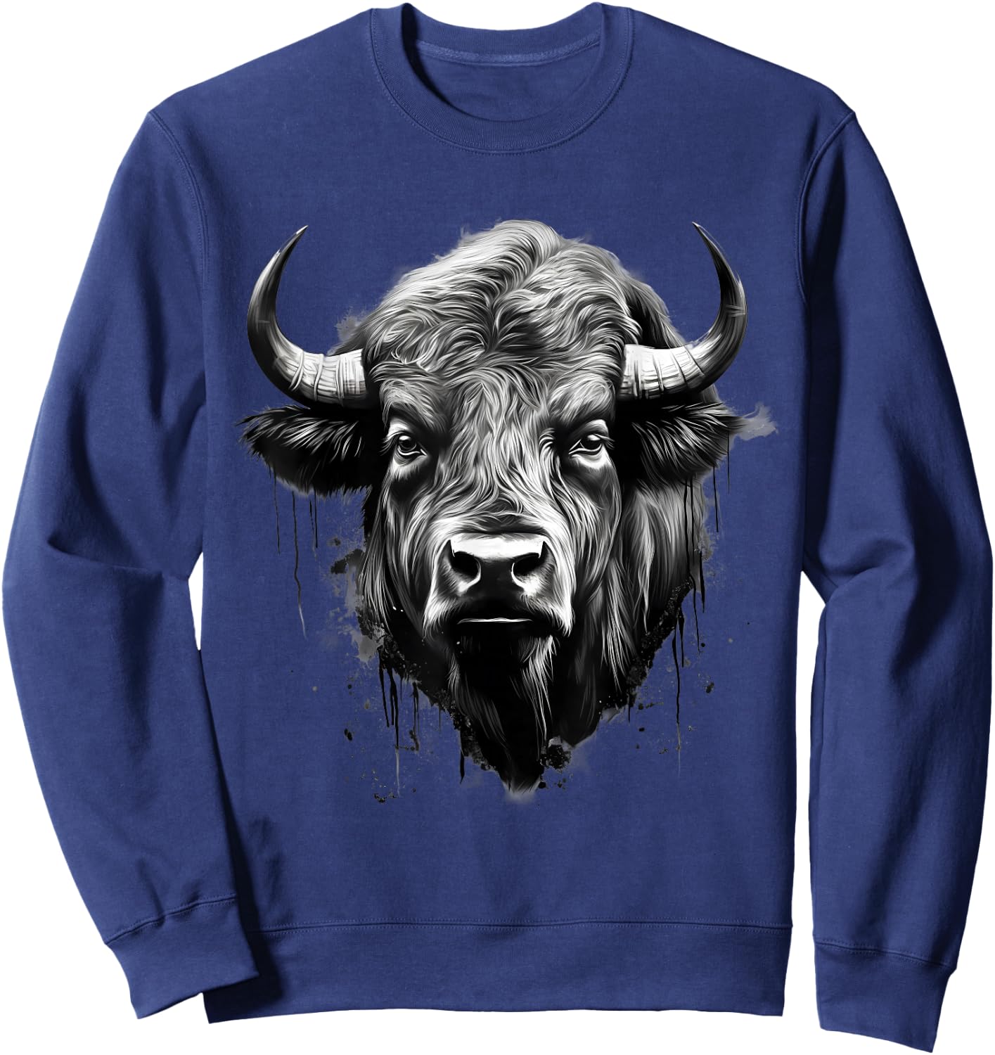 Bison Animal Print Drawing Splash Buffalo Artwork Portrait Sweatshirt - Sweatshirt | Navy