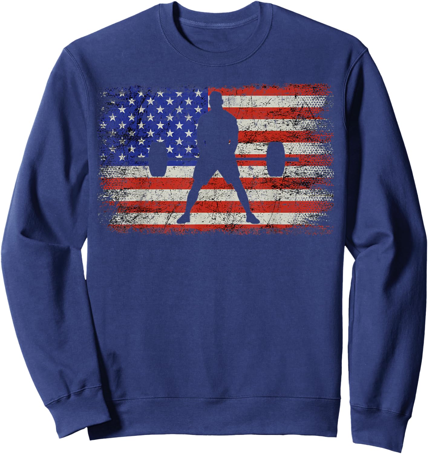 Weightlifting Patriotic Barbell American Flag Weight Lifter Sweatshirt - Sweatshirt | Navy