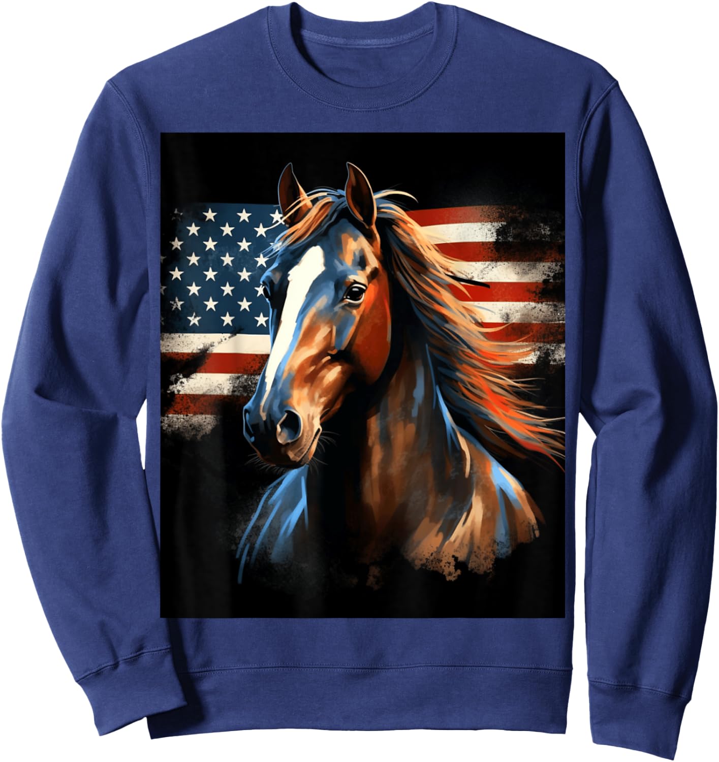 Patriotic Horse American Flag Horseback Riding Western Farm Sweatshirt - Sweatshirt | Navy