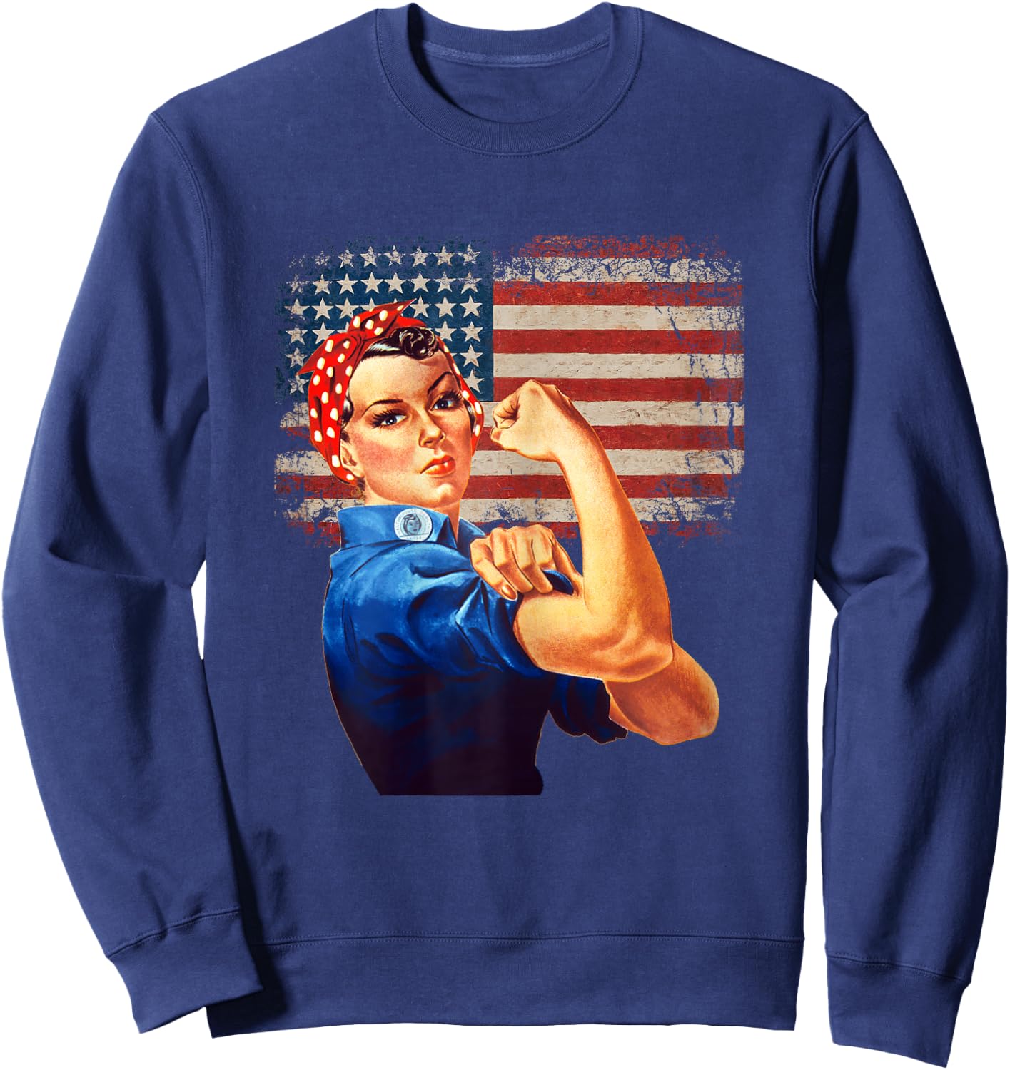 Rosie The Riveter American Flag US Flag Sweatshirt - Sweatshirt | Navy