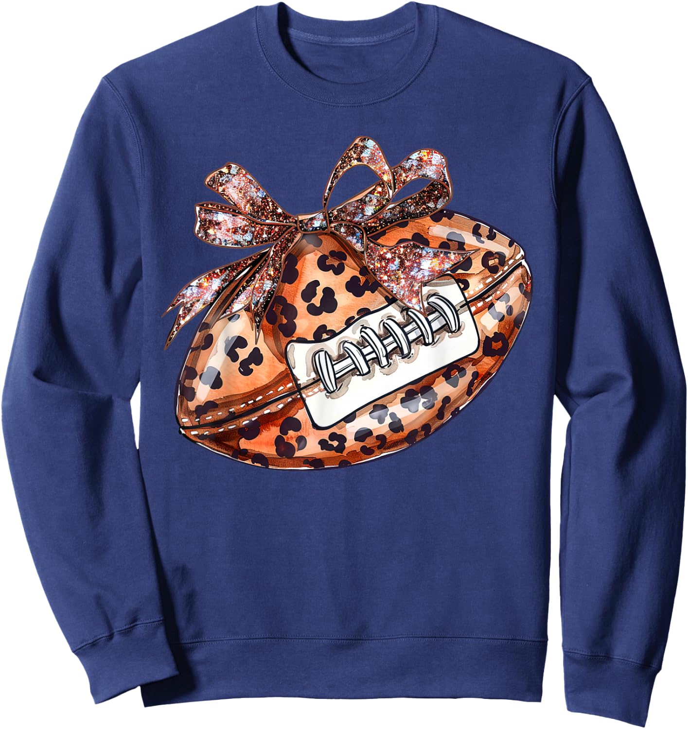 Leopard Cheetah Pattern Print Football with Ribbon Bow Tie Sweatshirt - Sweatshirt | Navy