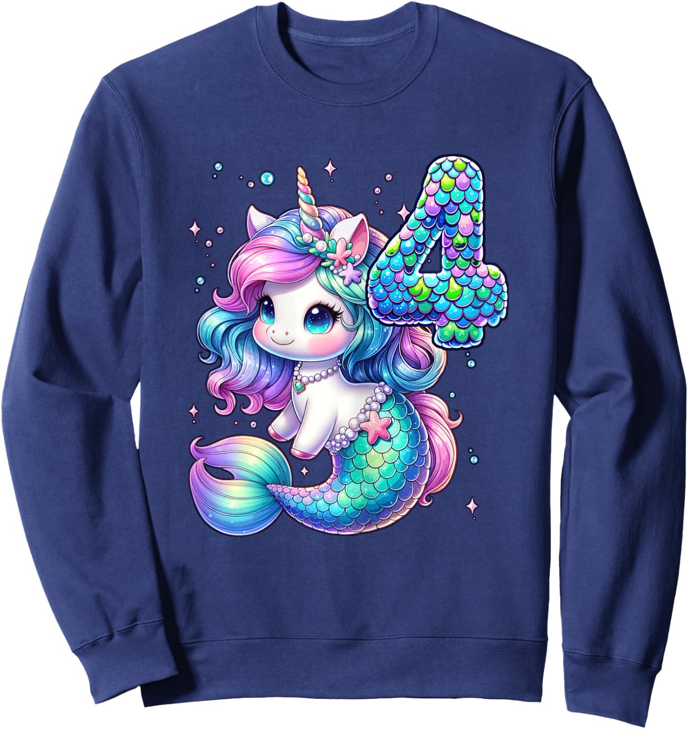 Unicorn Mermaid 4th Birthday 4 Year Old Party Girls Outfit Sweatshirt - Sweatshirt | Navy