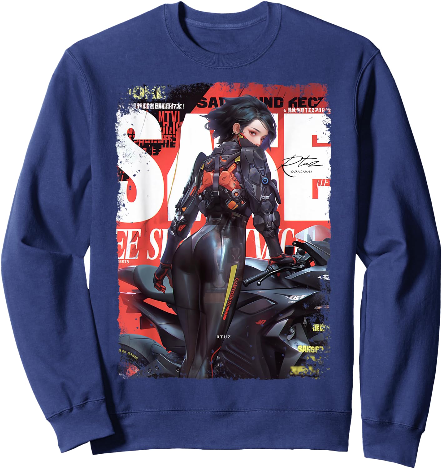 Supersport bike Superbike Pin-up girl racing motorcycle Sweatshirt - Sweatshirt | Navy