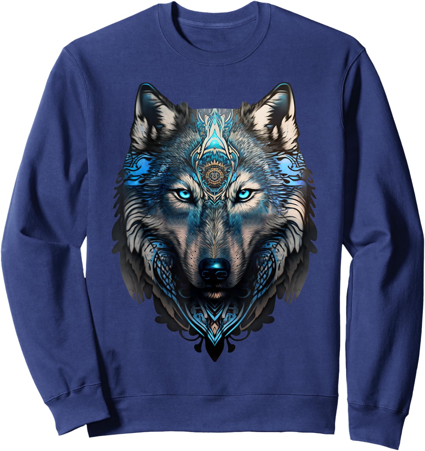 Wolf Majestic Native American Style Grey Wolf & Animal Lover Sweatshirt - Sweatshirt | Navy