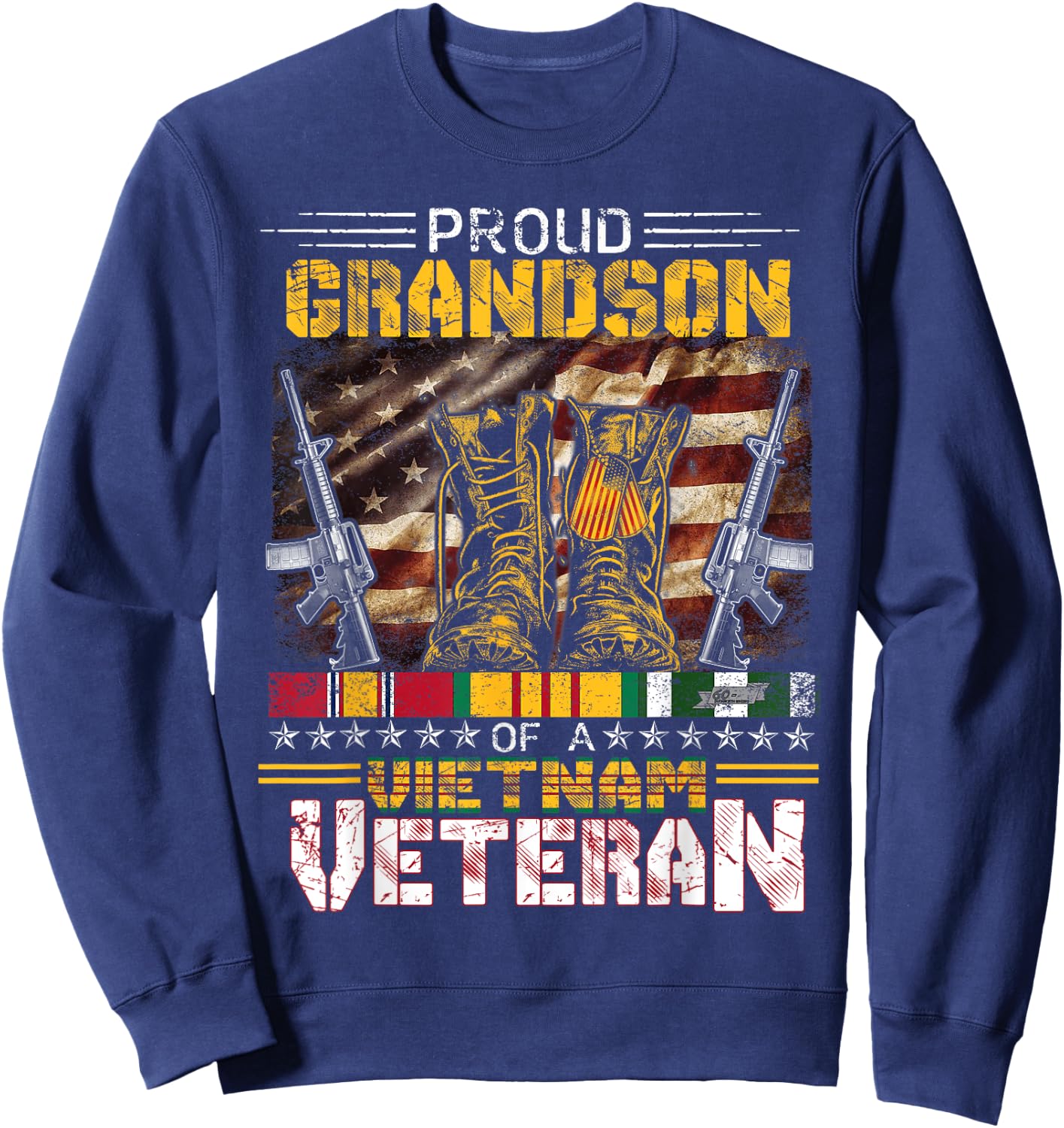 Proud Grandson Of A Vietnam Veteran Shirt | Vietnam War Vet Sweatshirt - Sweatshirt | Navy