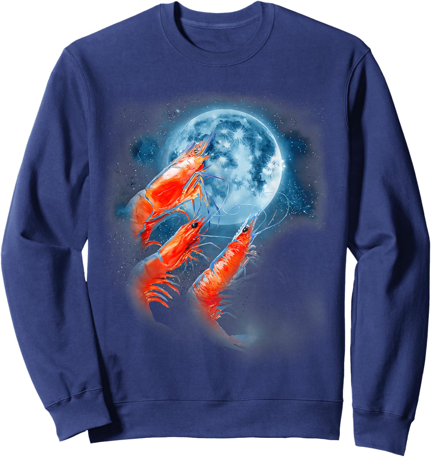 Three Shrimp Moon | Funny 3 Shrimp Howling Moon Men Women Sweatshirt - Sweatshirt | Navy