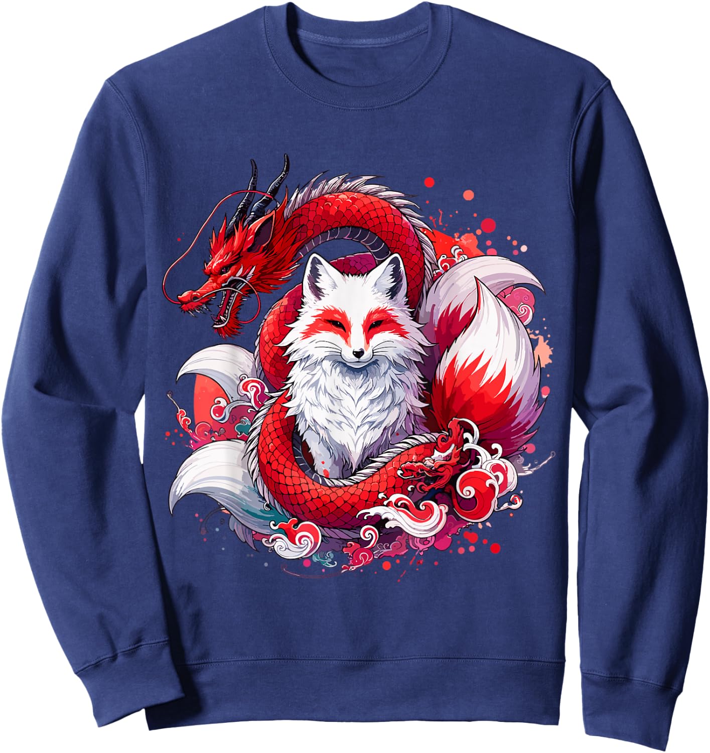 Nine-tailed Fox Kitsune Dragon Japanese Sweatshirt - Sweatshirt | Navy