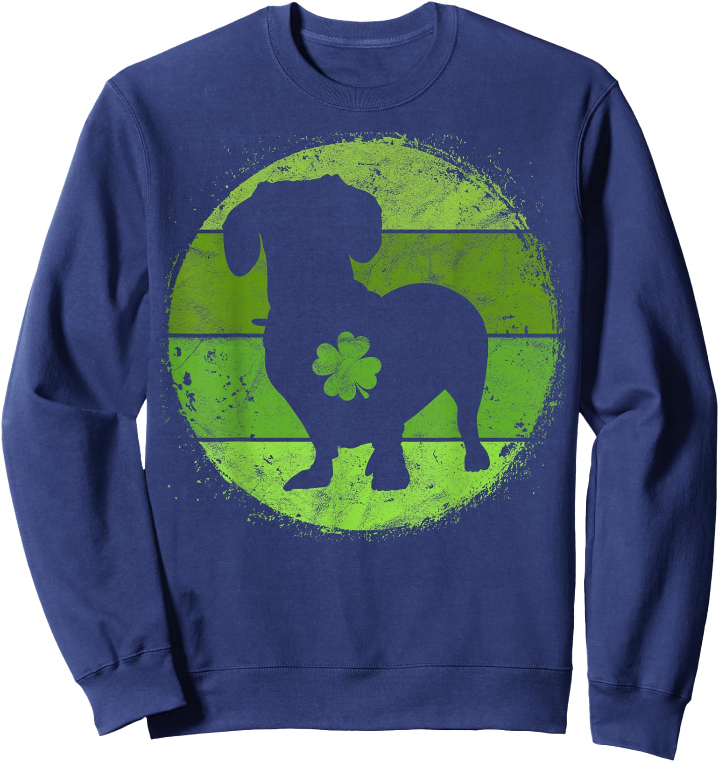 Circular Dachshund Irish Shamrock Doxie St Patricks Day Sweatshirt - Sweatshirt | Navy