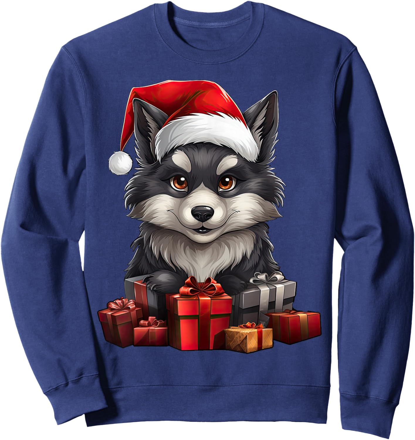Wolf Santa Claus Hat Christmas Pajama Xmas Party Sweatshirt - Sweatshirt | Navy