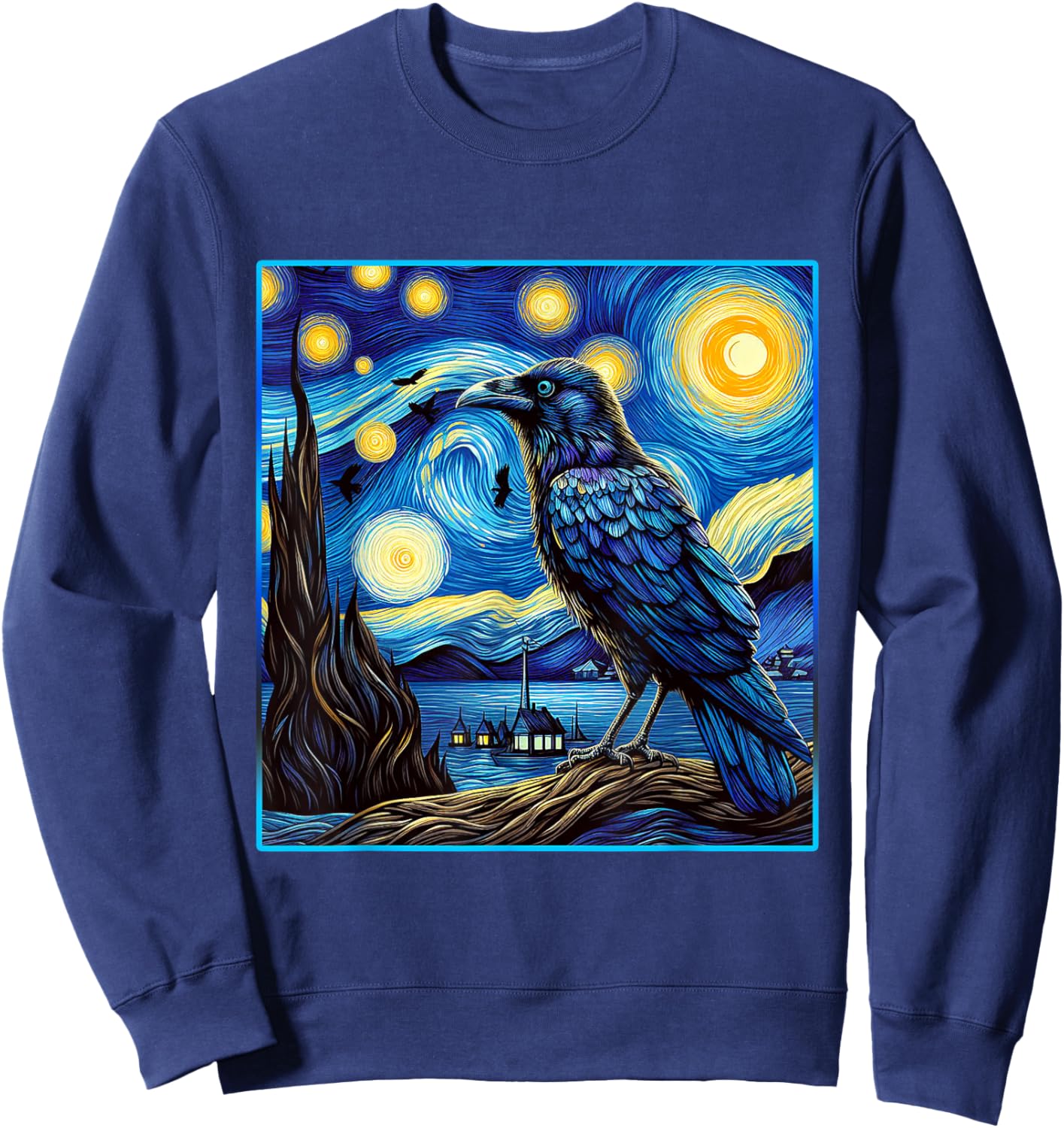 Raven Starry Night Shirt Van Gogh Painting Black Crow Lover Sweatshirt - Sweatshirt | Navy