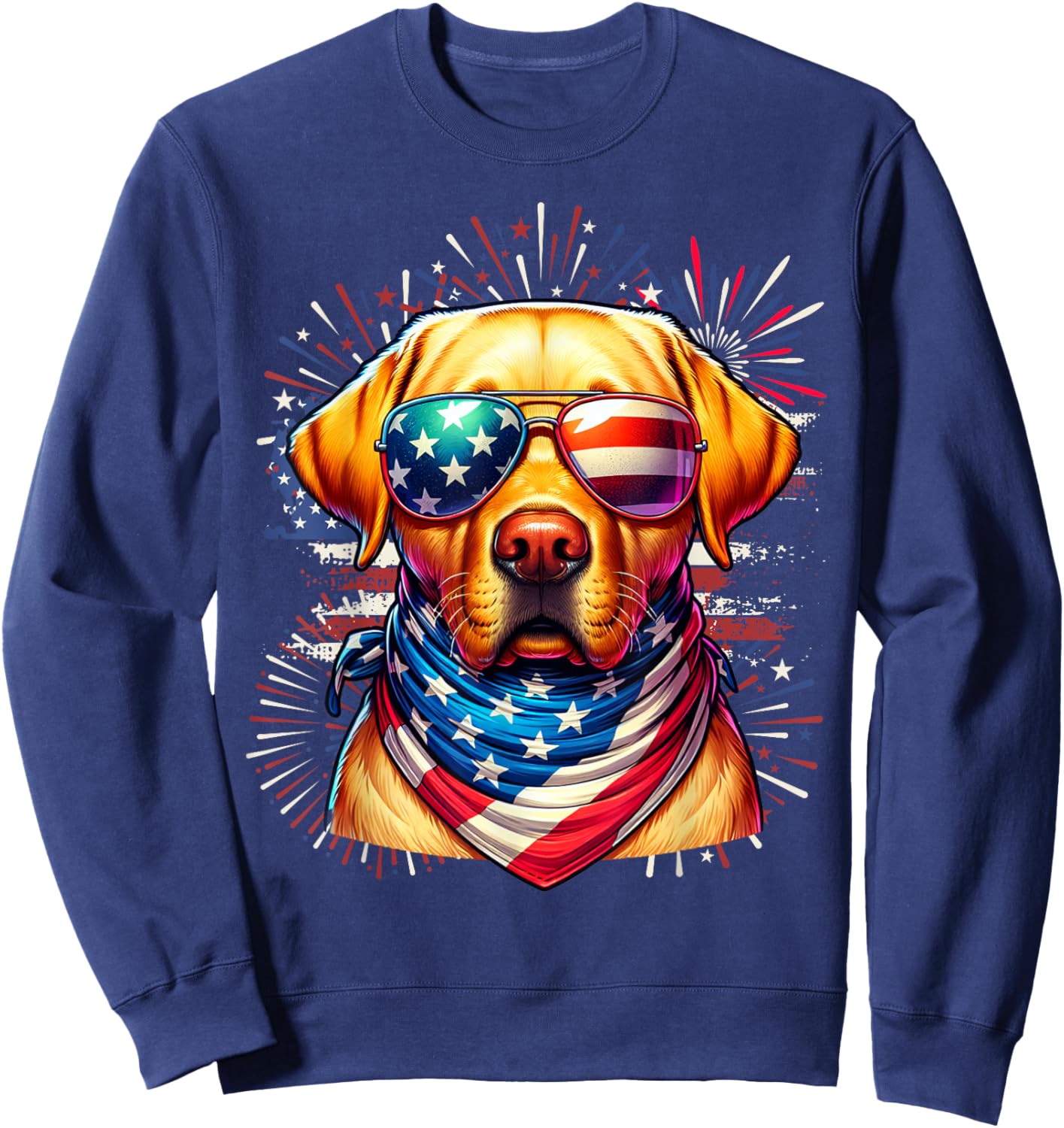 Yellow Lab Patriotic 4th of July USA Flag Fireworks Dog Kids Men Sweatshirt - Sweatshirt | Navy