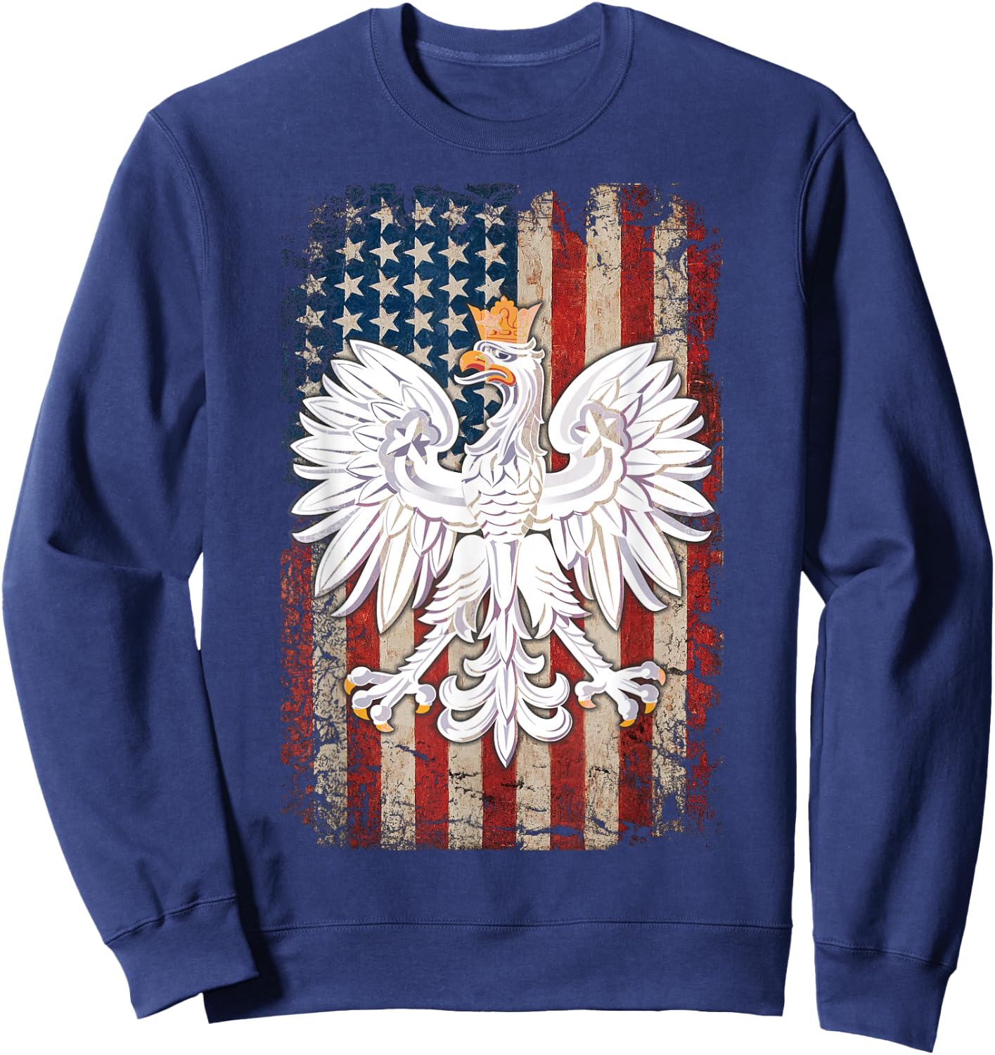 Polish Eagle American Flag Pride Poland Sweatshirt - Sweatshirt | Navy