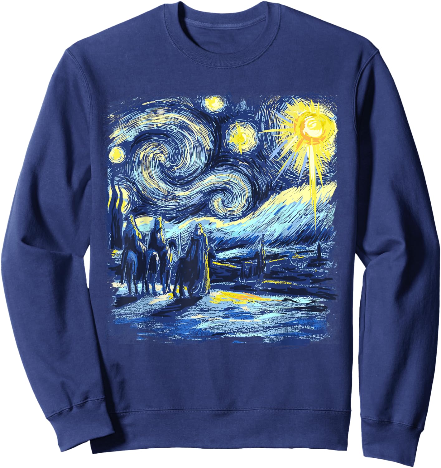 Van Gogh Shirt Starry Night Three Wise Men Funny Christian Sweatshirt - Sweatshirt | Navy