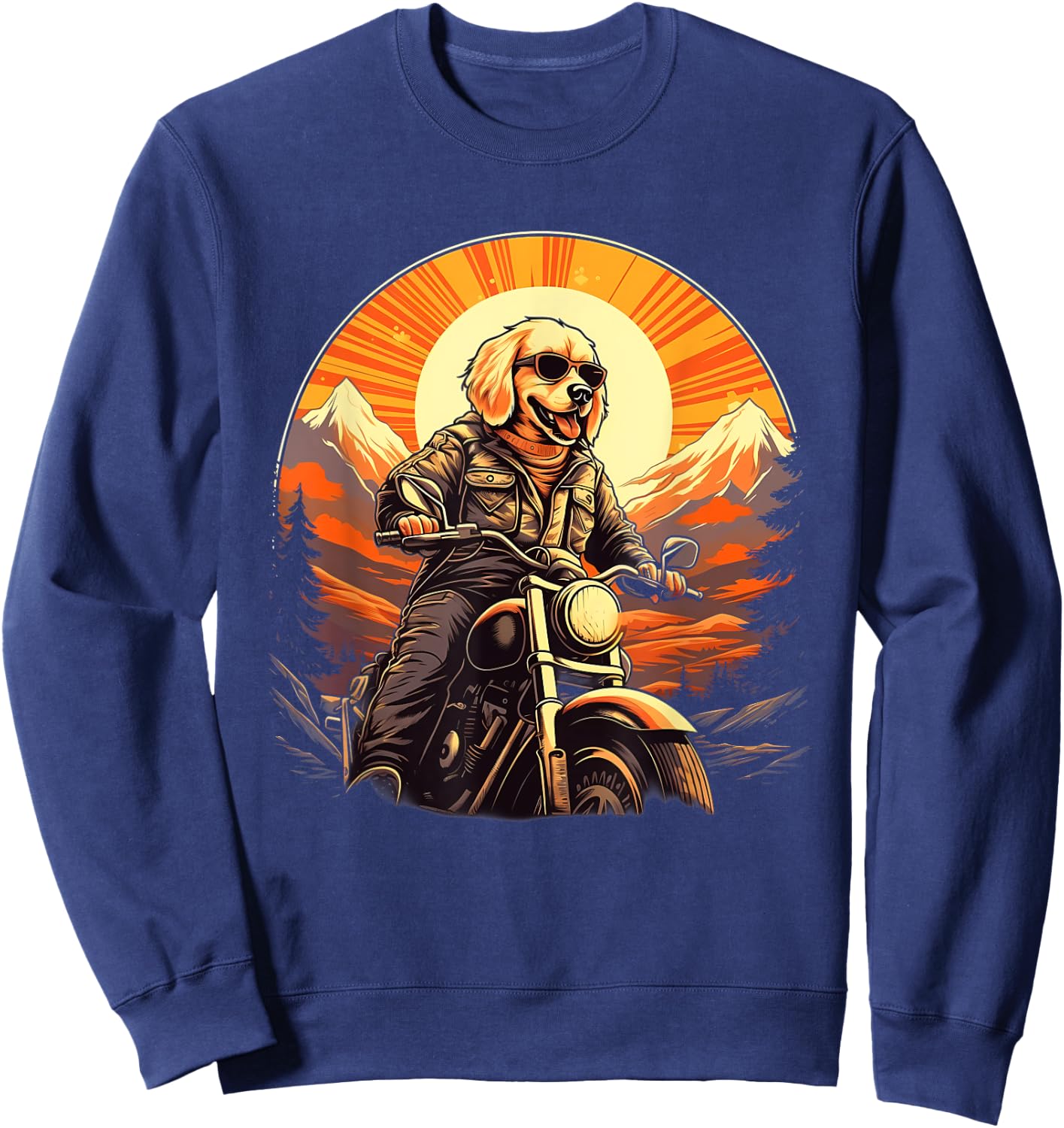 Biker Golden Retriever Dog Riding Motorcycle Men Women Girls Kids Sweatshirt - Sweatshirt | Navy