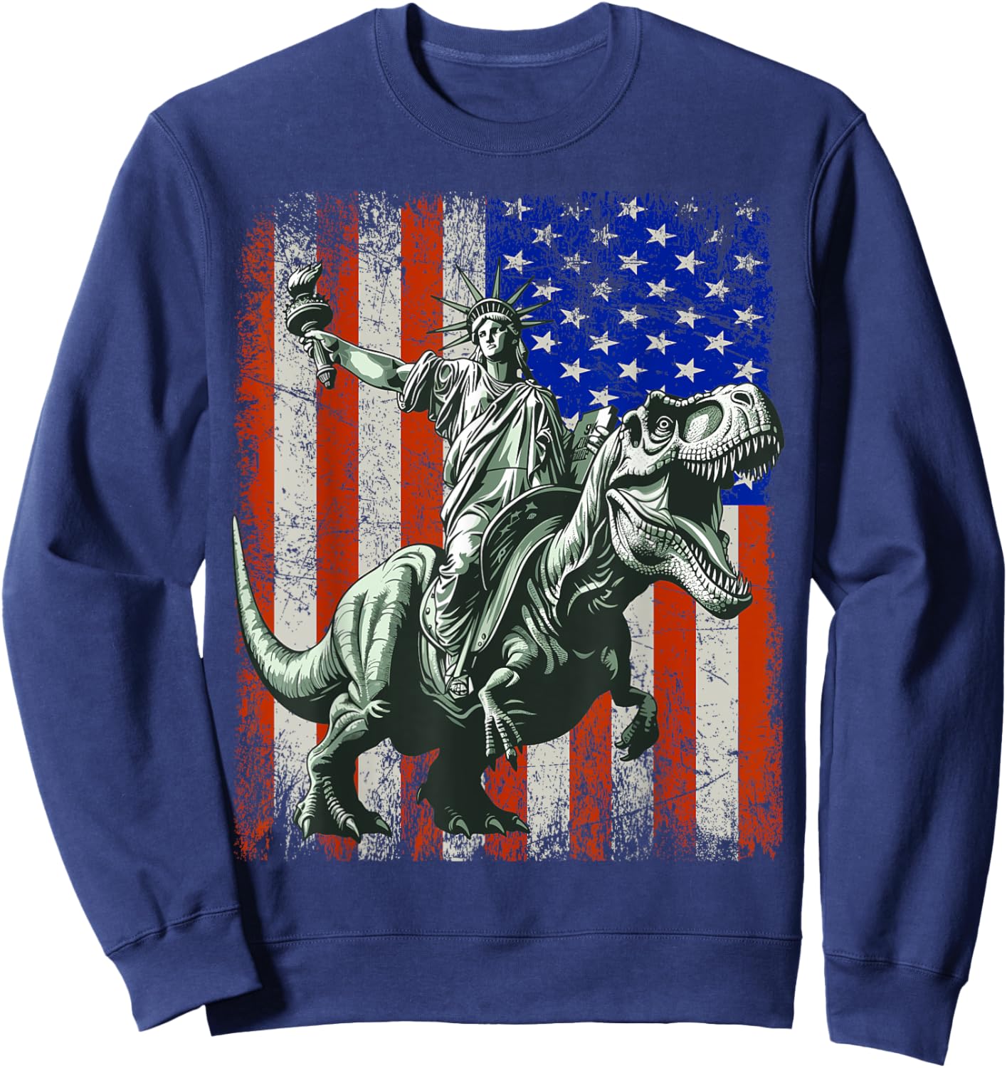 Dino Statue of liberty riding dinosaur Sweatshirt - Sweatshirt | Navy