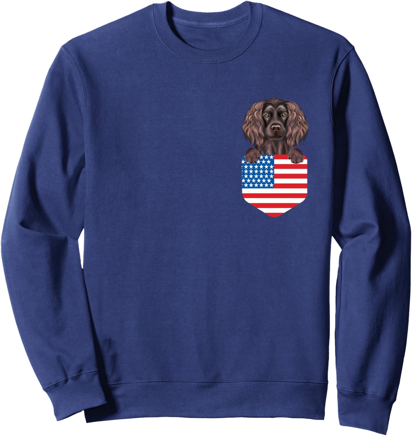 America Flag Boykin Spaniel Dog In Pocket Sweatshirt - Sweatshirt | Navy