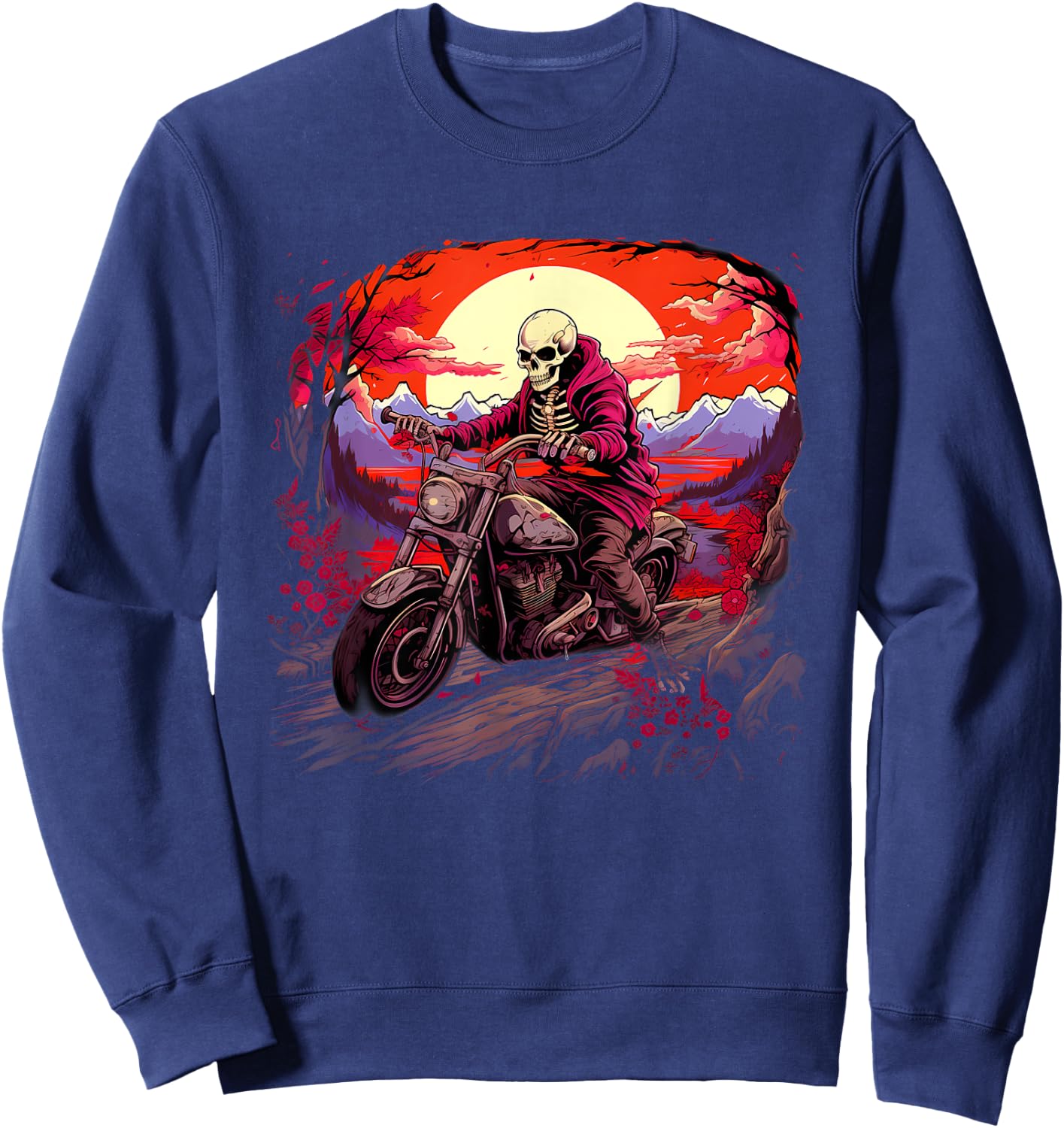 Biker Skeleton Riding Motorcycle Sweatshirt - Sweatshirt | Navy