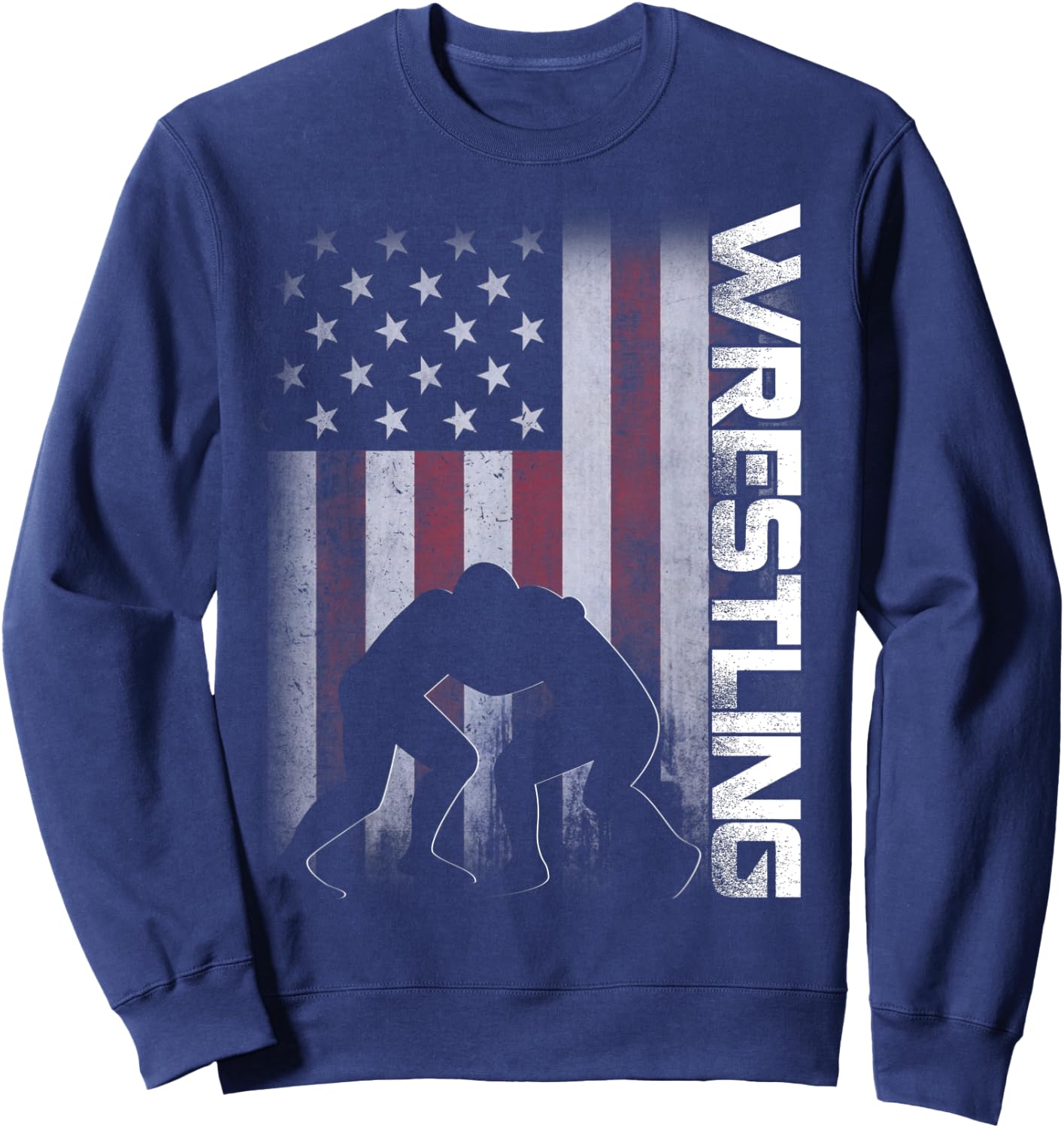 American Flag Wrestling Distressed Wrestle Gift Kids Men Sweatshirt - Sweatshirt | Navy