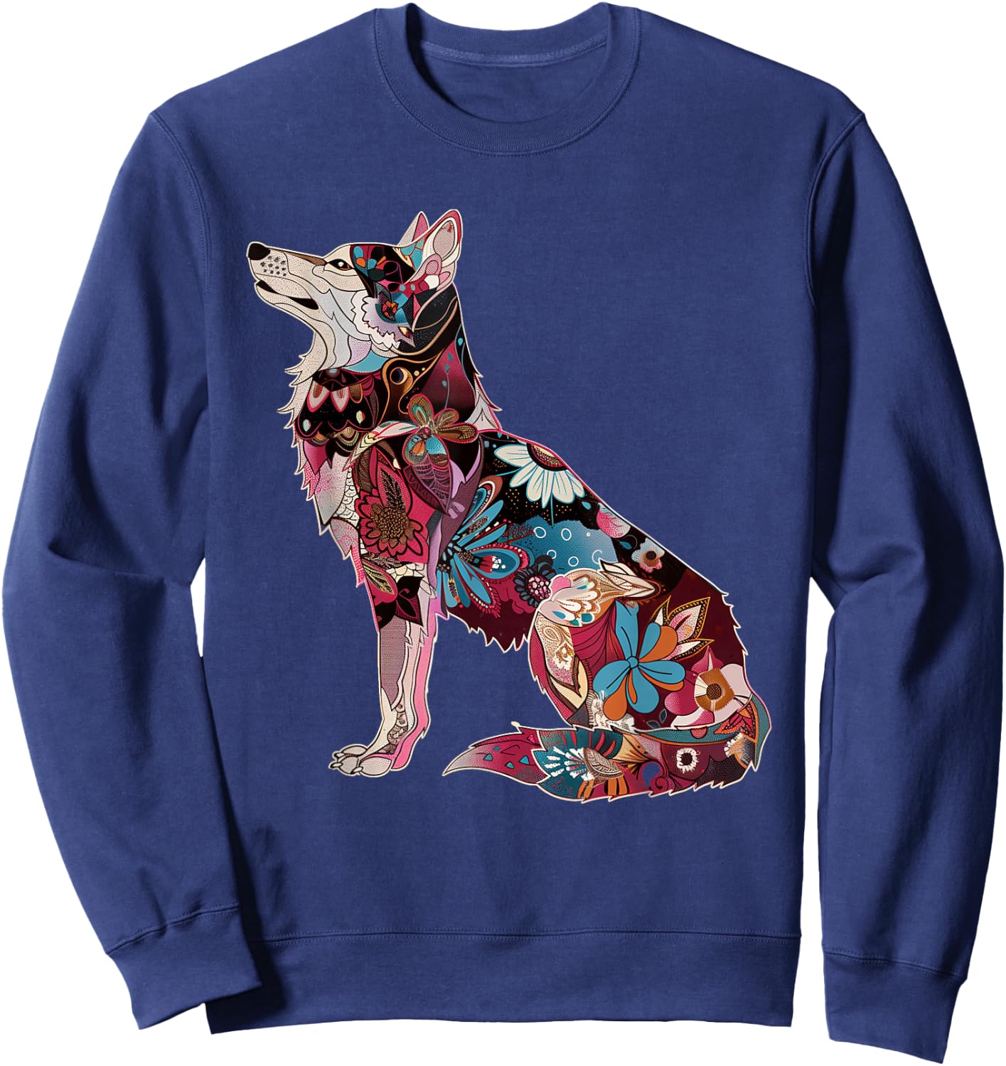 Wolf Vintage Flowers Floral Wolf Lover Sweatshirt - Sweatshirt | Navy