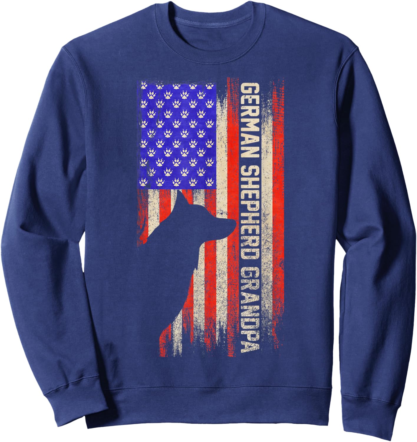 Vintage USA Flag Proud German Shepherd Grandpa Silhouette Sweatshirt - Sweatshirt | Navy