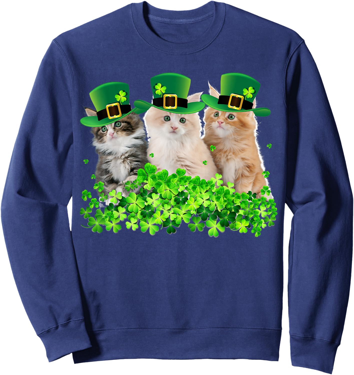 Three Cat St Patricks Day Kitty Kitten Lover Irish Sweatshirt - Sweatshirt | Navy