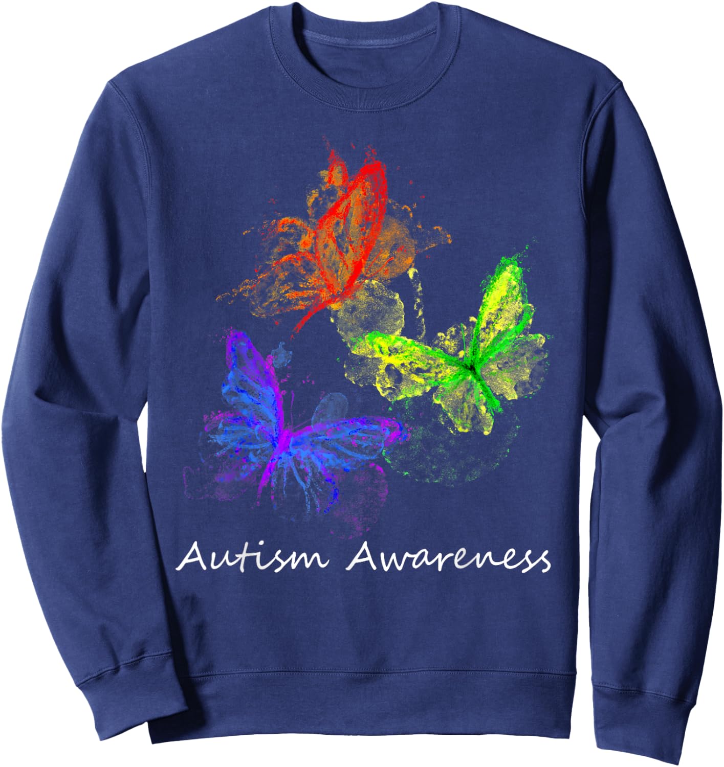 Autism Awareness Butterflies Without Puzzle Pieces Colorful Sweatshirt - Sweatshirt | Navy