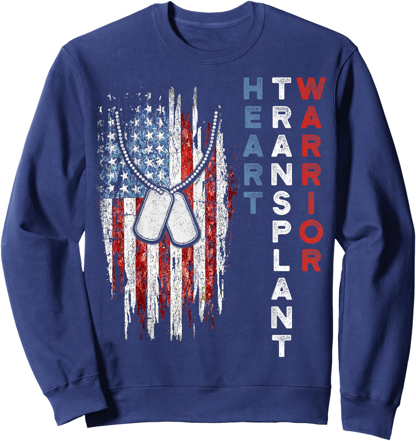 Heart Transplant Recipient Heart Flag US Surgery Survivor Sweatshirt - Sweatshirt | Navy