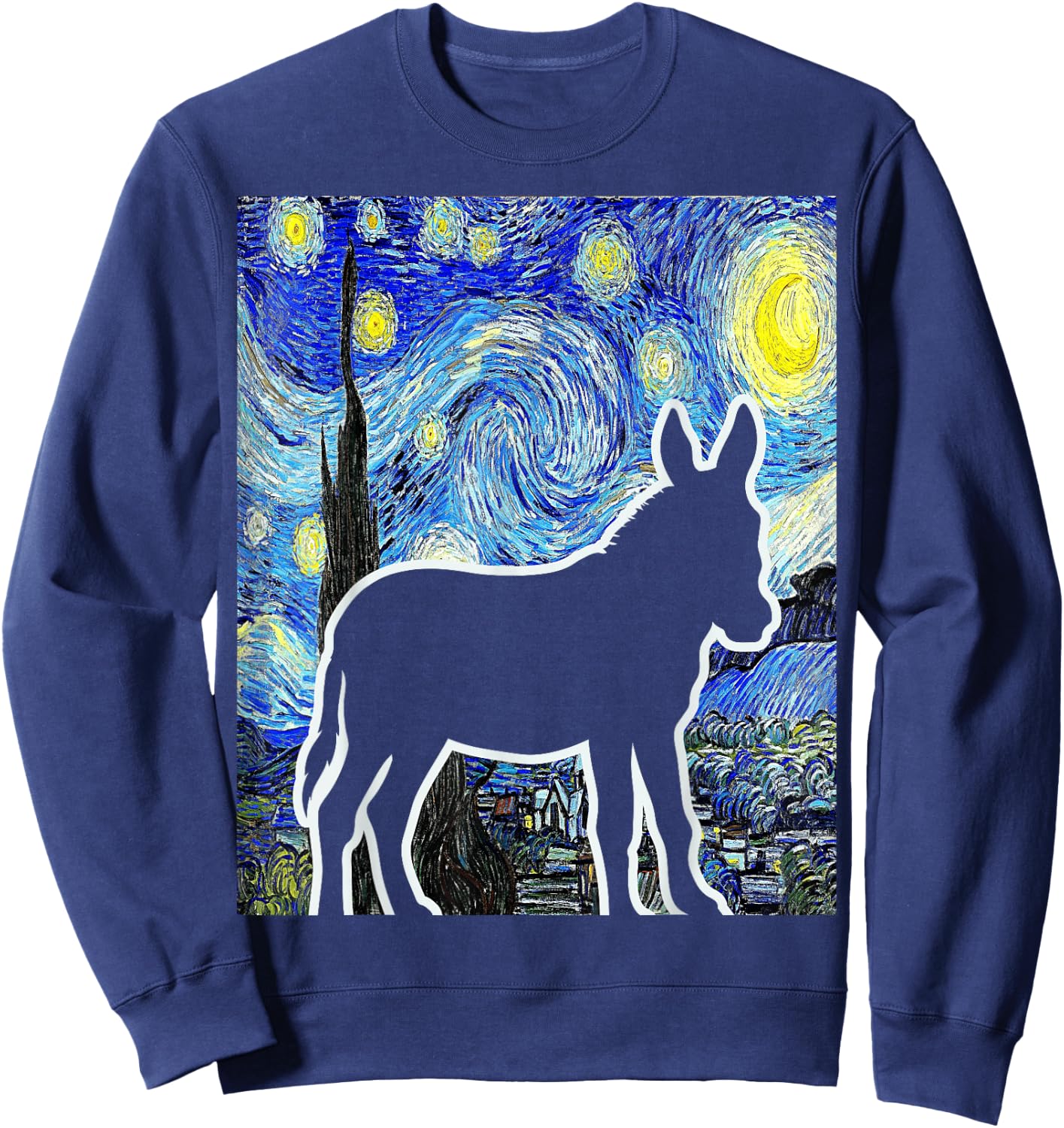 Donkey Starry Night Donkey Lover Farmer Painting Sweatshirt - Sweatshirt | Navy