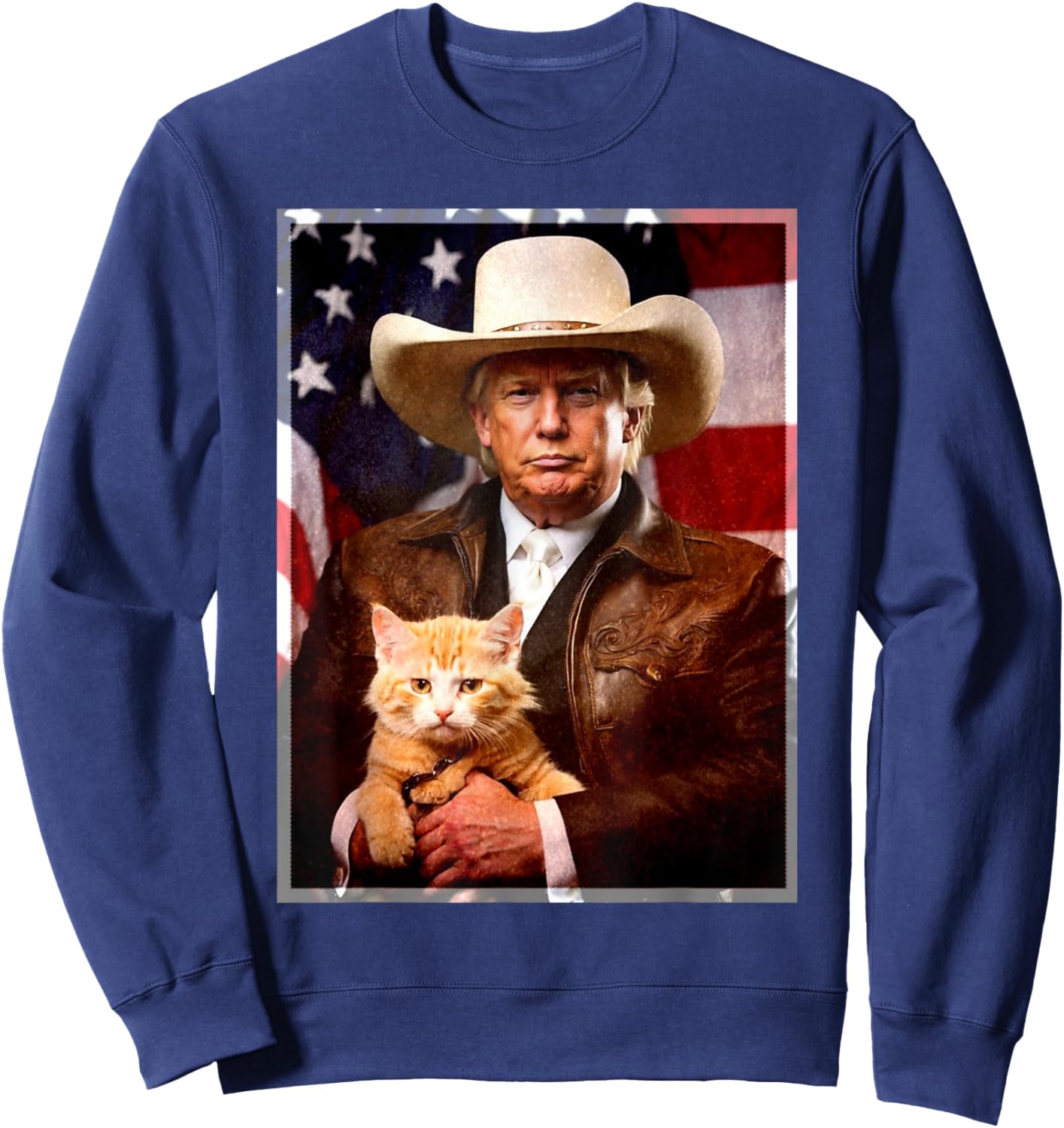 Donald Trump Cat Shirt Funny Cowboy Trump 2024 Republican Sweatshirt - Sweatshirt | Navy
