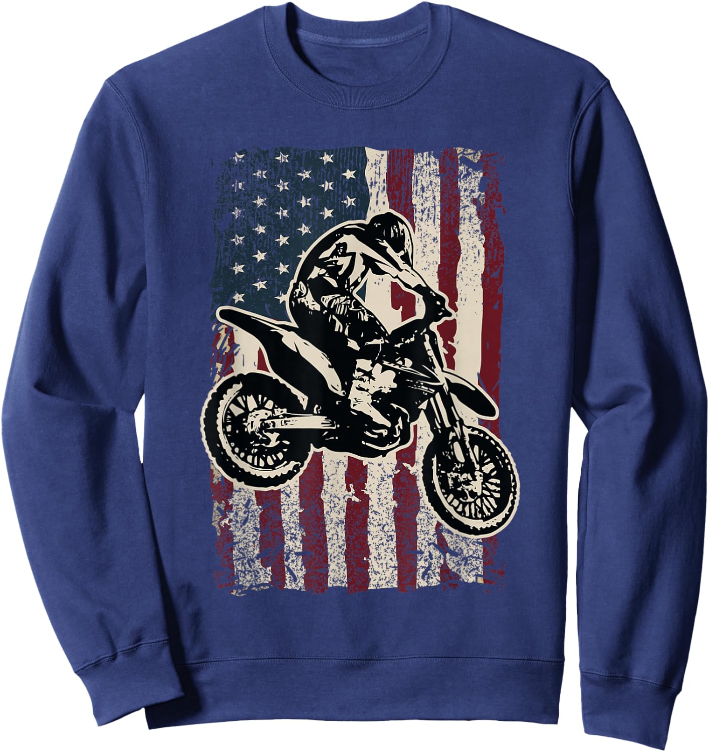 Motocross Dirt Bike Patriotic American Flag Biker Gift Sweatshirt - Sweatshirt | Navy