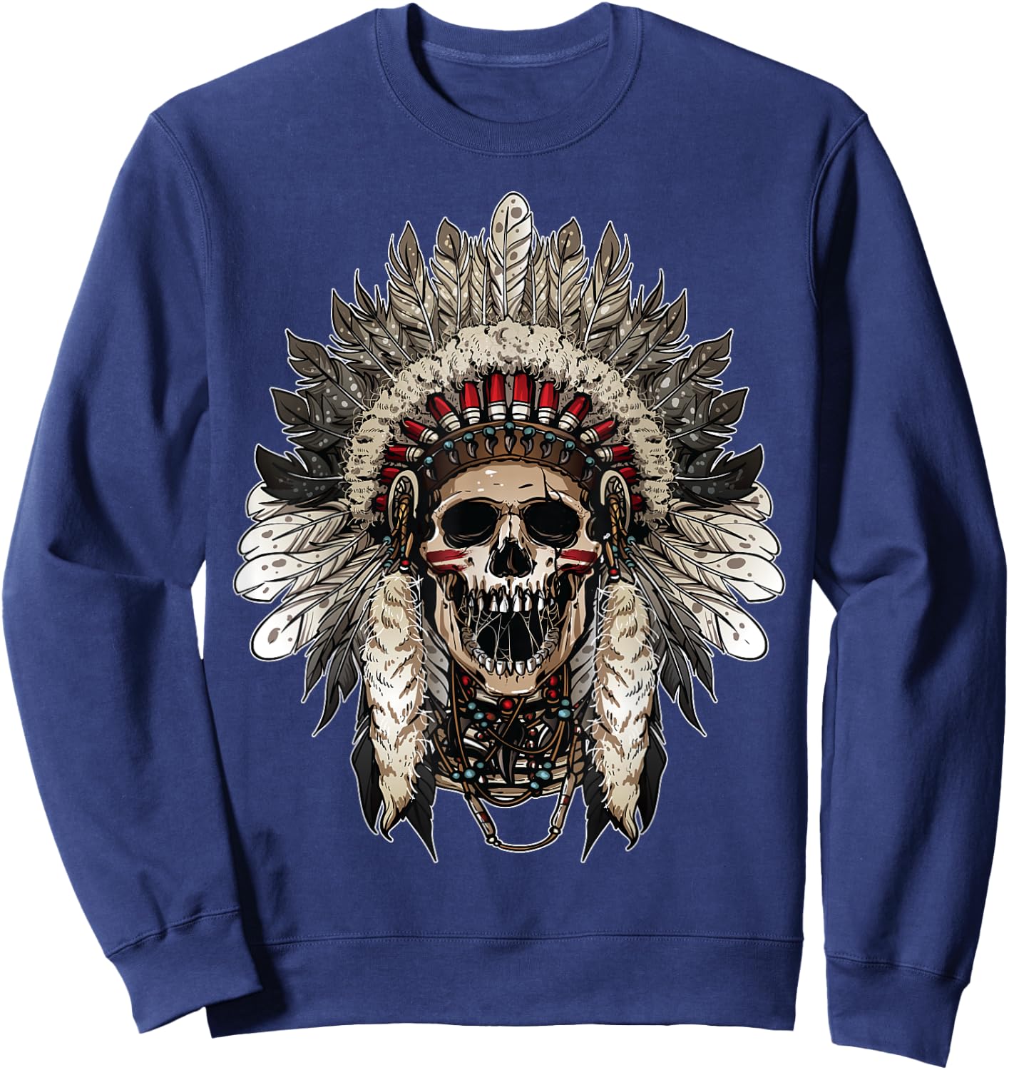 Chief Head Native American Indians Warbonnets Headdress Sweatshirt - Sweatshirt | Navy