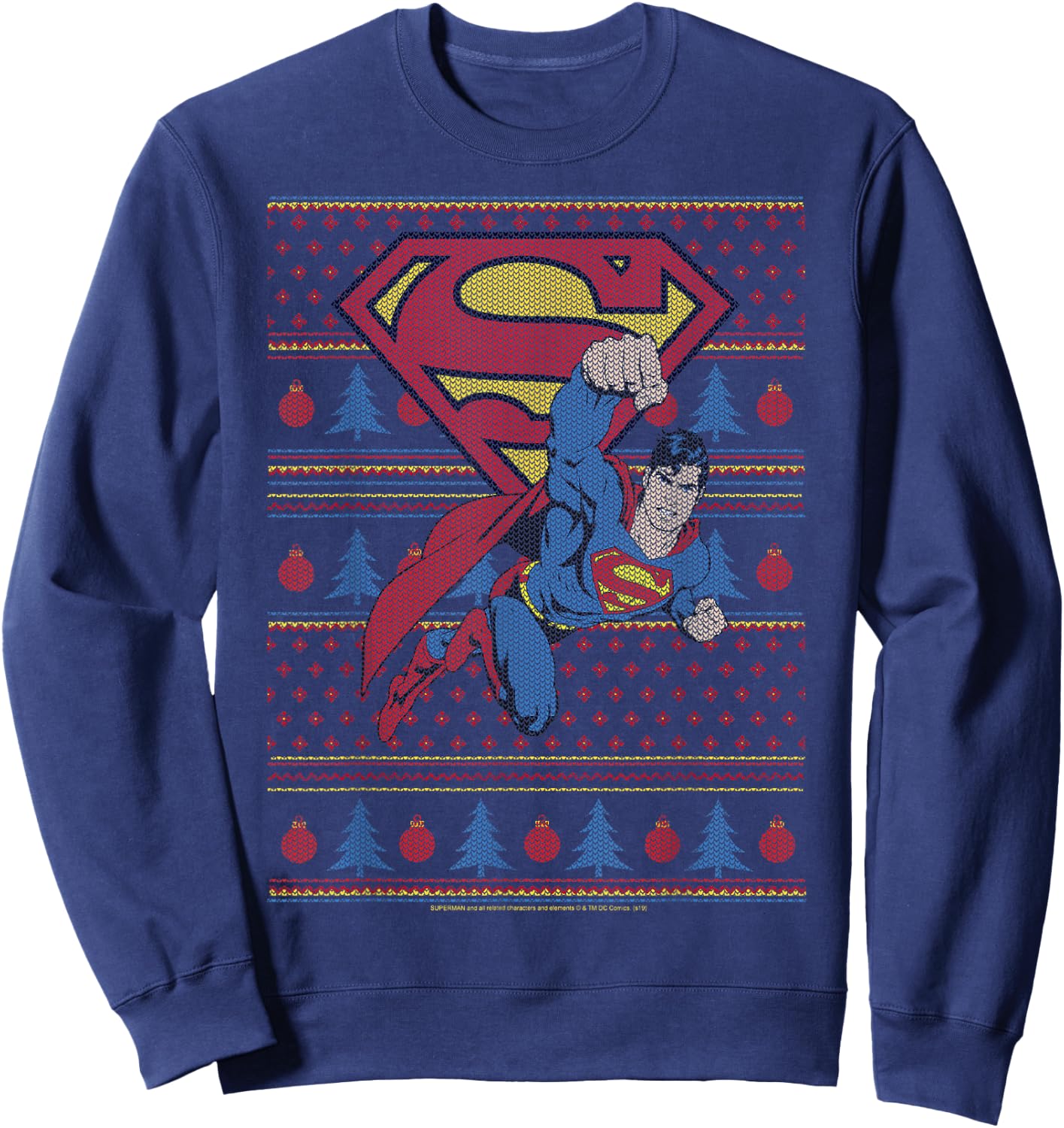 DC Comics Superman Action Pose Christmas Sweater Style Sweatshirt - Sweatshirt | Navy